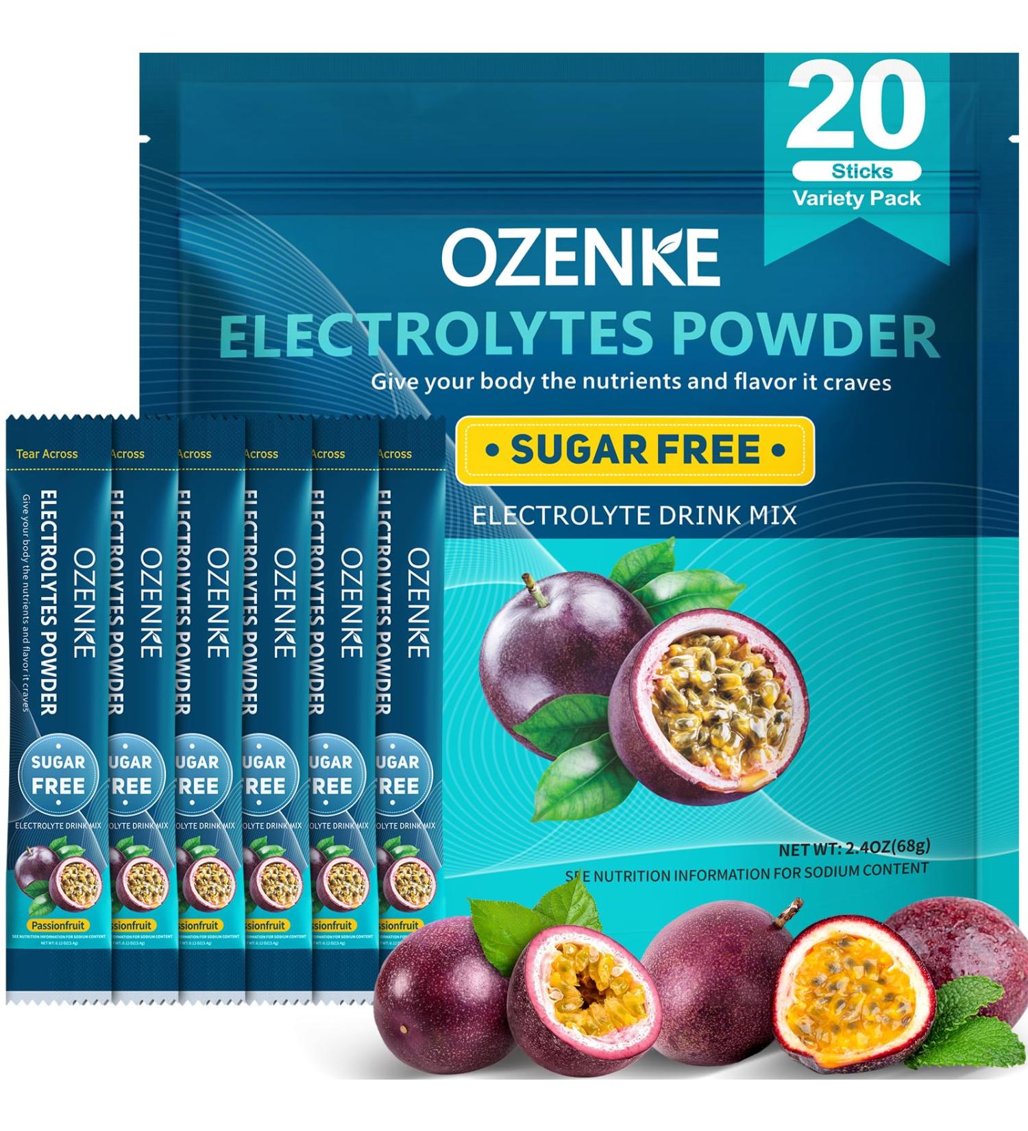 OZENKE Electrolytes Powder Packets Electrolytes Sugar Free Hydration Packets Portable Electrolyte Drink Mix for Rapid Hydration No Sugar & Low Sodium | 0 Calorie | Passion Fruit Flavor | 20 Sticks - Buy Online on GoSupps.com