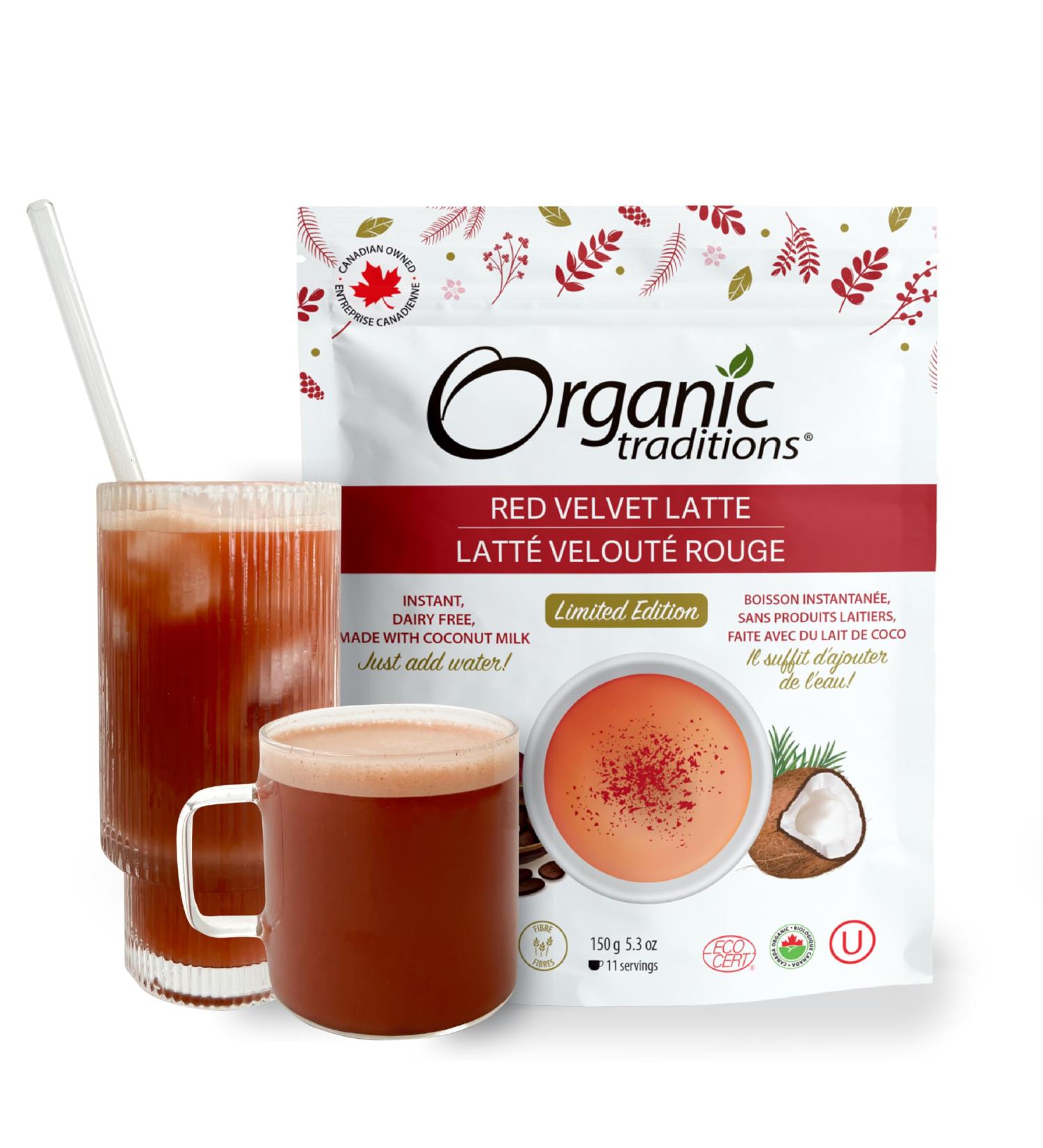 Organic Traditions Red Velvet Instant Latte Limited Edition Seasonal Flavour Superfood Dairy Free Drink Mix for Hot and Iced Latte Drink 150g/5.3oz Bag - Buy Online on GoSupps.com
