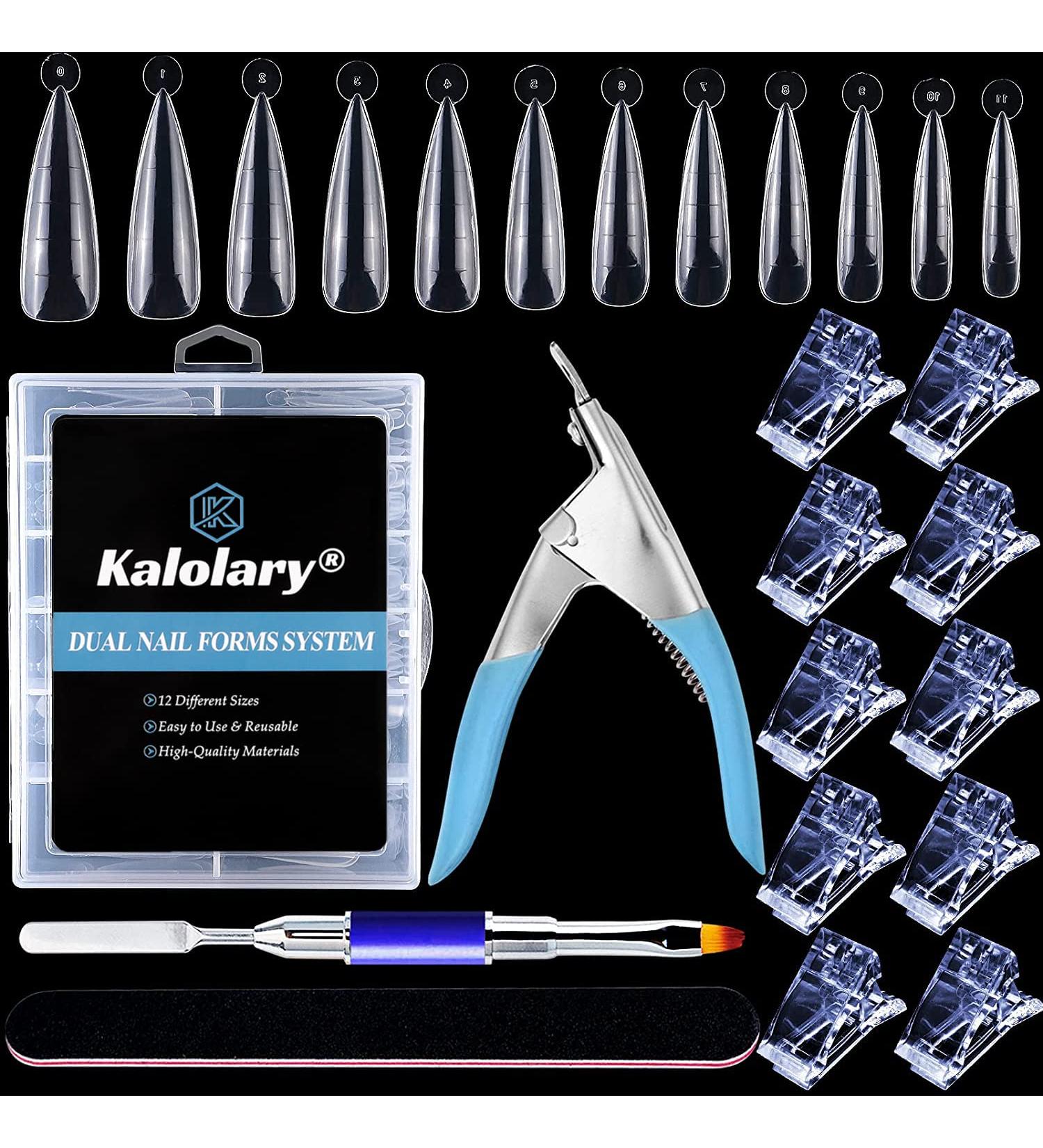 Kalolary Dual Nail Forms Set | 120PC Stiletto Nail Tips + 10 Blue Nail Clips Nail File & UV Gel Brush for Professional Nail Art Extension - Buy Online on GoSupps.com