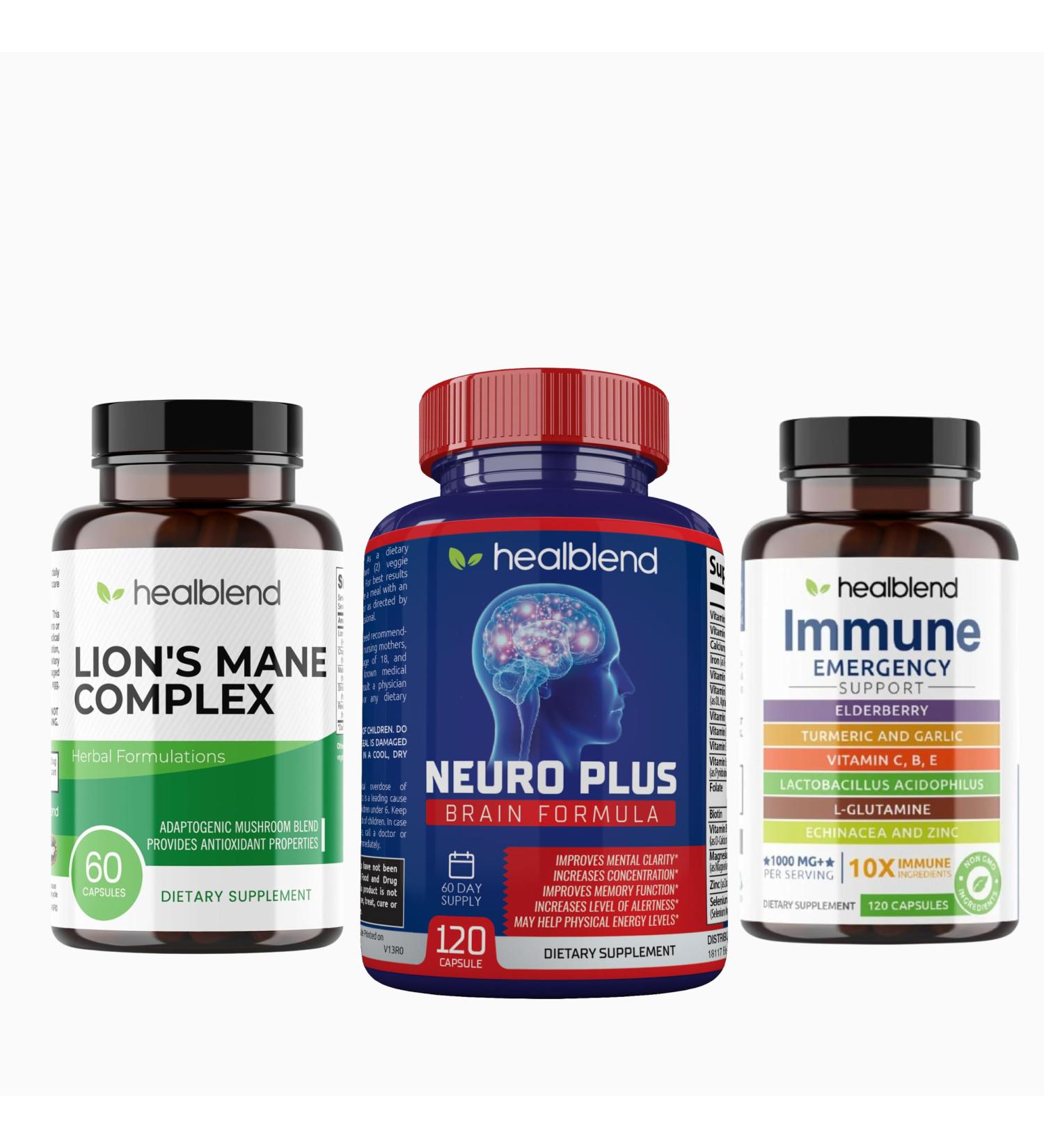 Neuro Plus Brain & Focus Formula - Brain Booster Supplement with Immune Support Capsules Elderberry with Olive Leaf Echinacea Ginger Chaga & Turmeric Blend and Lions Mane Mushroom Complex - Buy Online on GoSupps.com