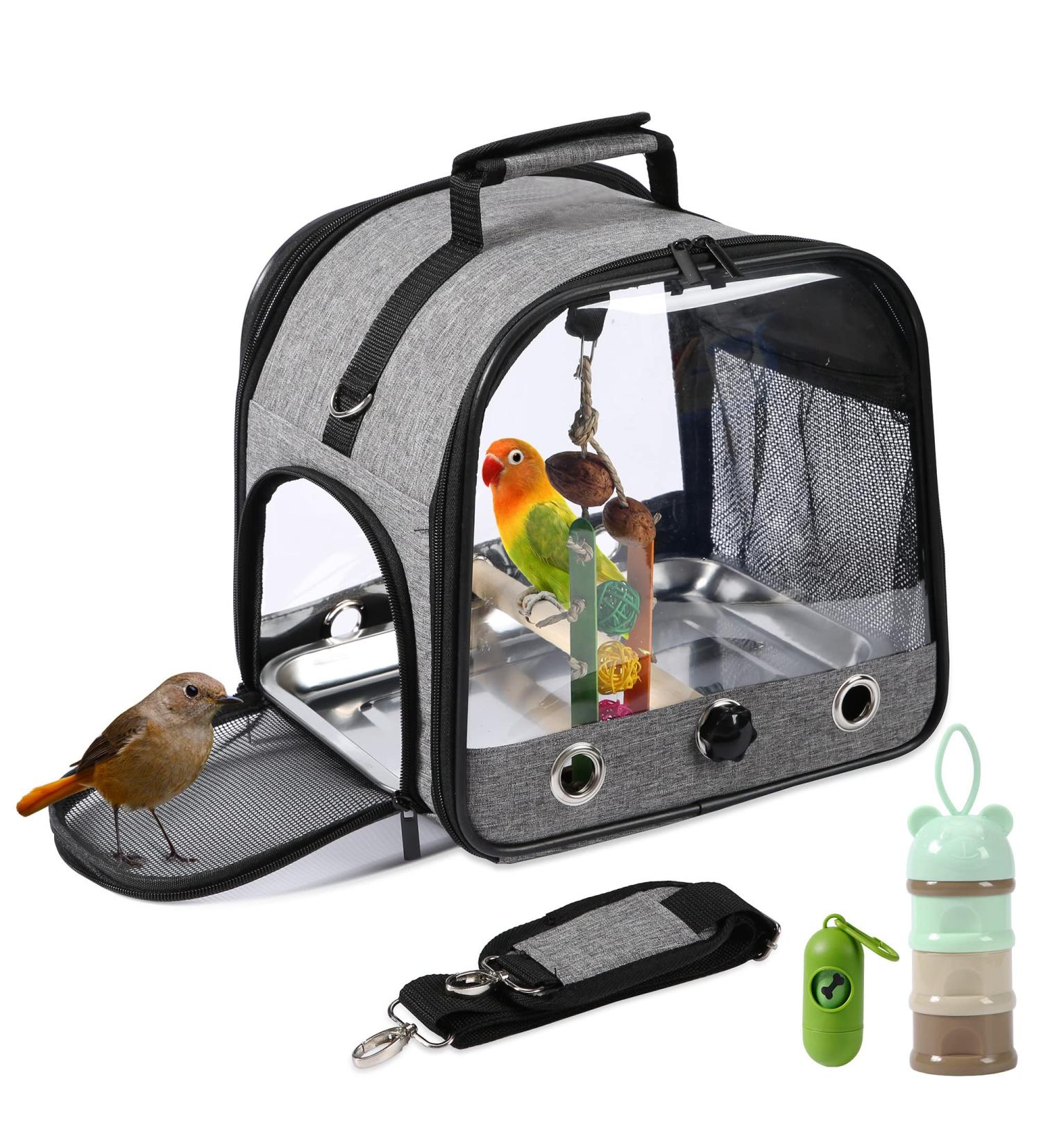 SUERTREE Bird Carrier Bag Bird Travel Cage with Stand Small Bird Carrier for Parrot Portable Bird Carrier Travel Bag Pet Transparent Breathable Travel Cage - Buy Online on GoSupps.com