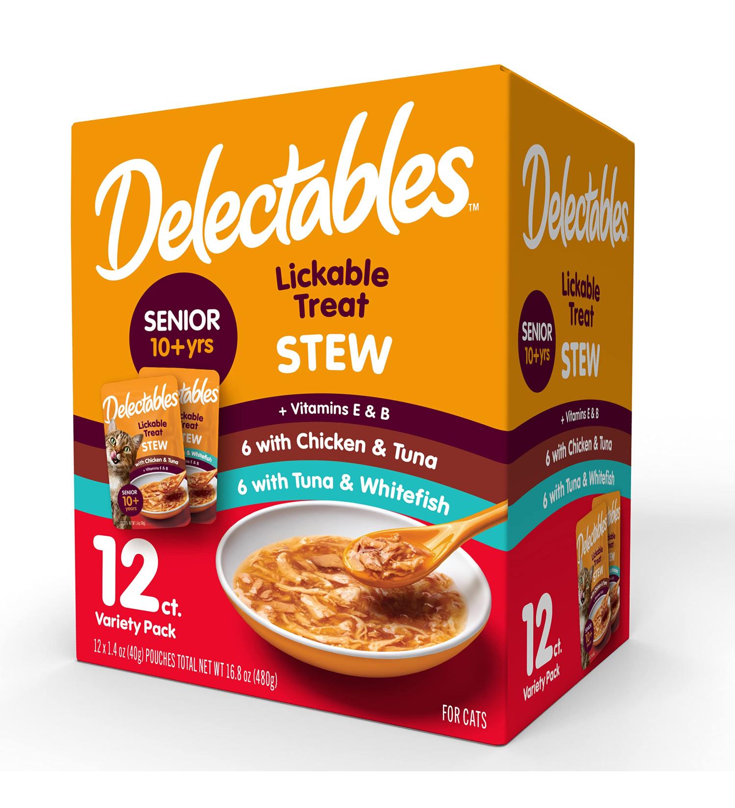 Hartz Delectables Stew Senior Lickable Wet Cat Treats - Chicken, Tuna & Whitefish Flavors - 12 Count Pack - Buy Online on GoSupps.com