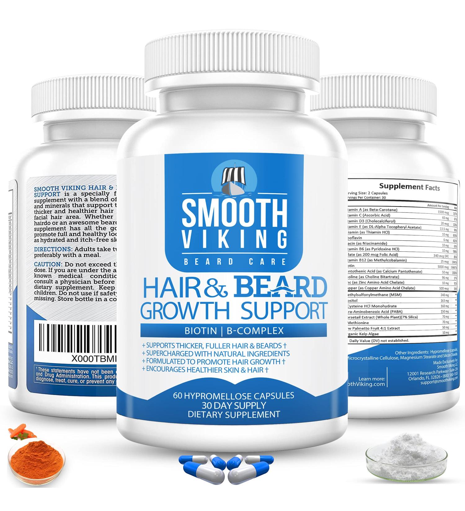 Beard Growth Supplement - Men's Hair Growth Vitamins (60 Capsules) with 5000 MCG Biotin & DHT Blocker - Beard Pills for Thicker & Stronger Hair - Buy Online on GoSupps.com