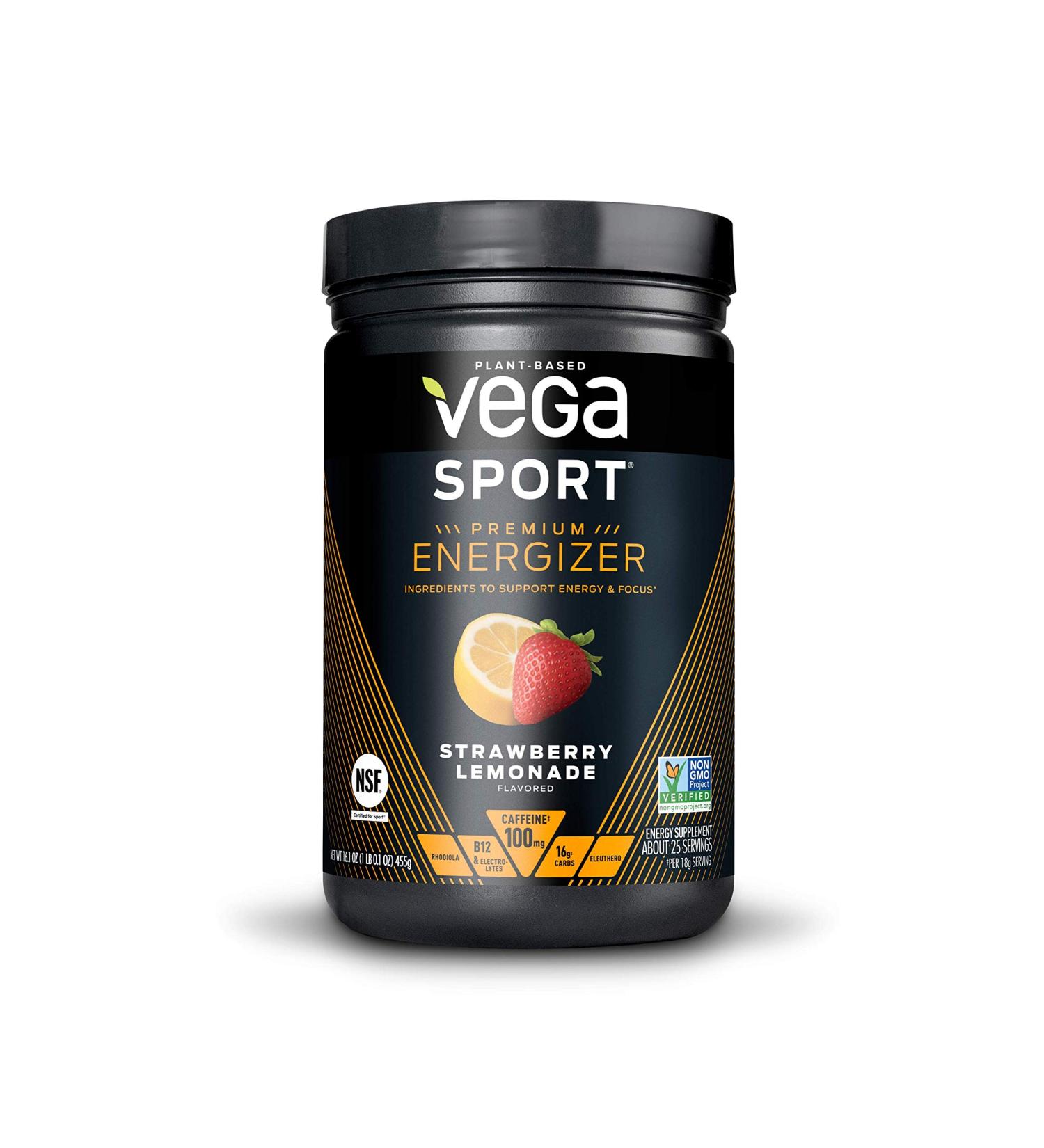 Vega Sport Energizer Strawberry Lemonade Pre Workout Powder | Energy & Focus Support | Electrolytes | Vegan, Keto, Gluten Free | Non GMO | 1.01lb (25 Servings) - Buy Online on GoSupps.com
