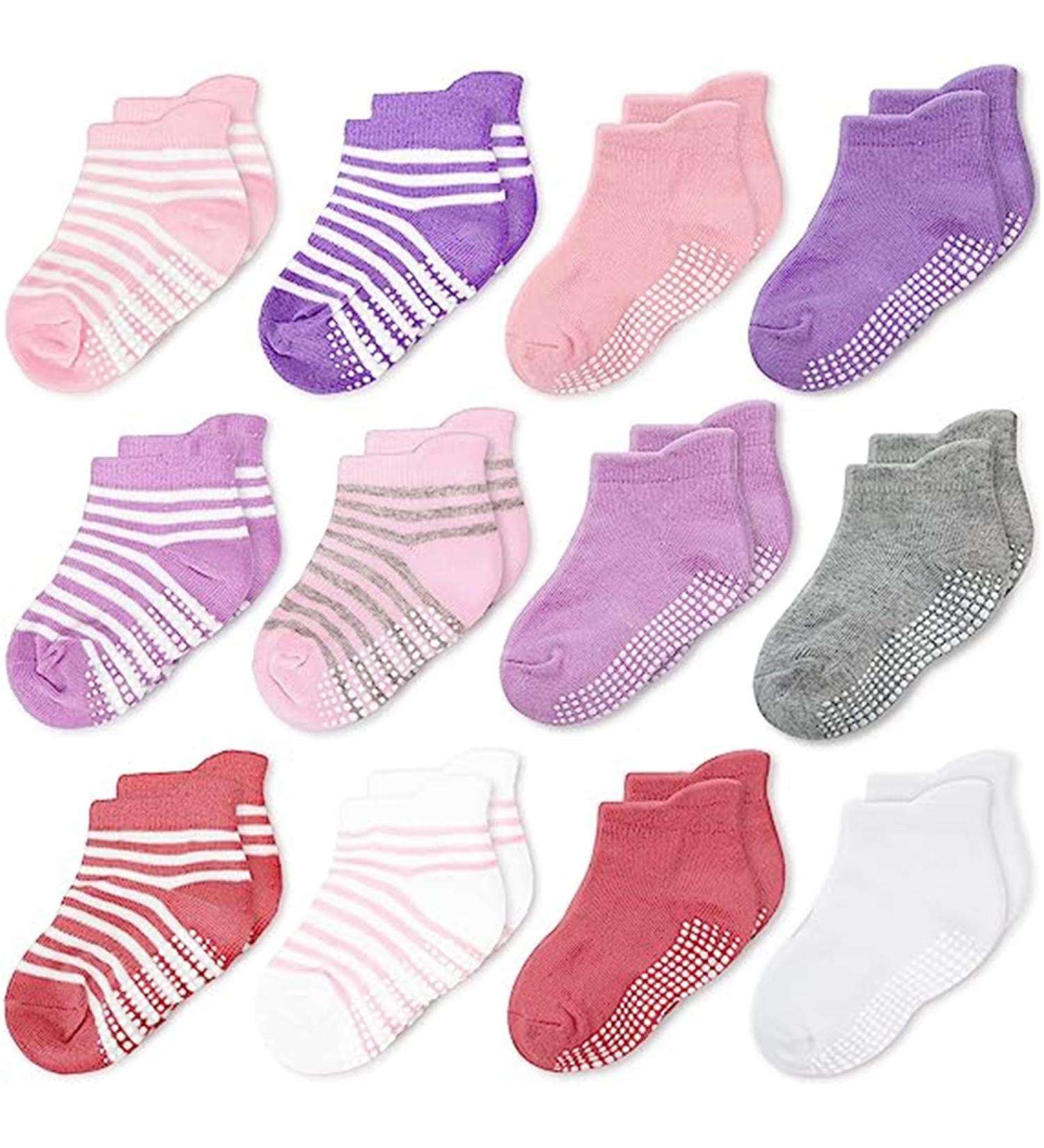 CozyWay Non-Slip Baby Socks 6-12 Months Girls | Toddler Ankle Gripper Socks 12 Pairs - Buy Online on GoSupps.com