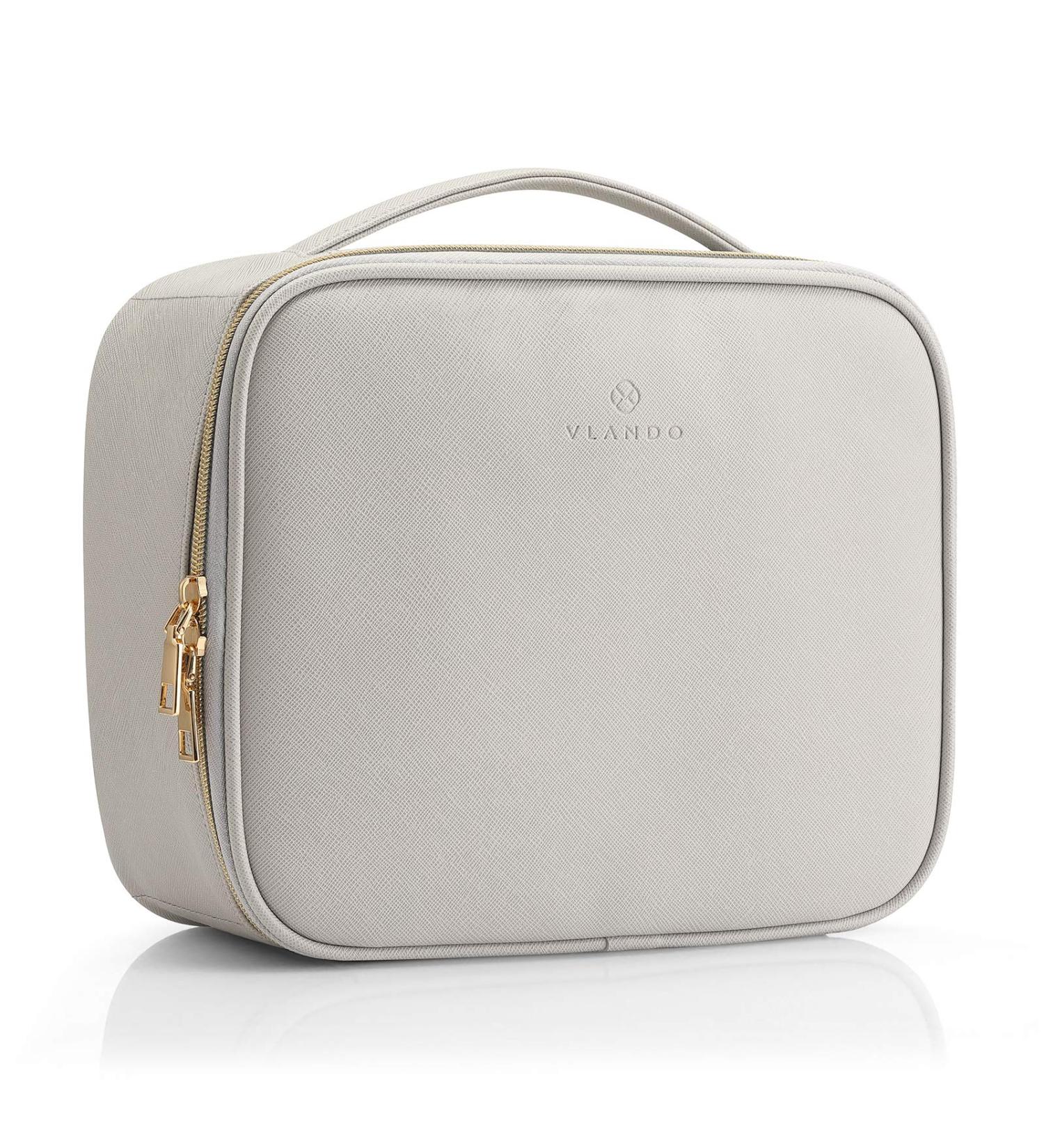 Vando Travel Cosmetic Bag - Waterproof Makeup Organizer for Men & Women - Stylish Gray Leather Case - Buy Online on GoSupps.com