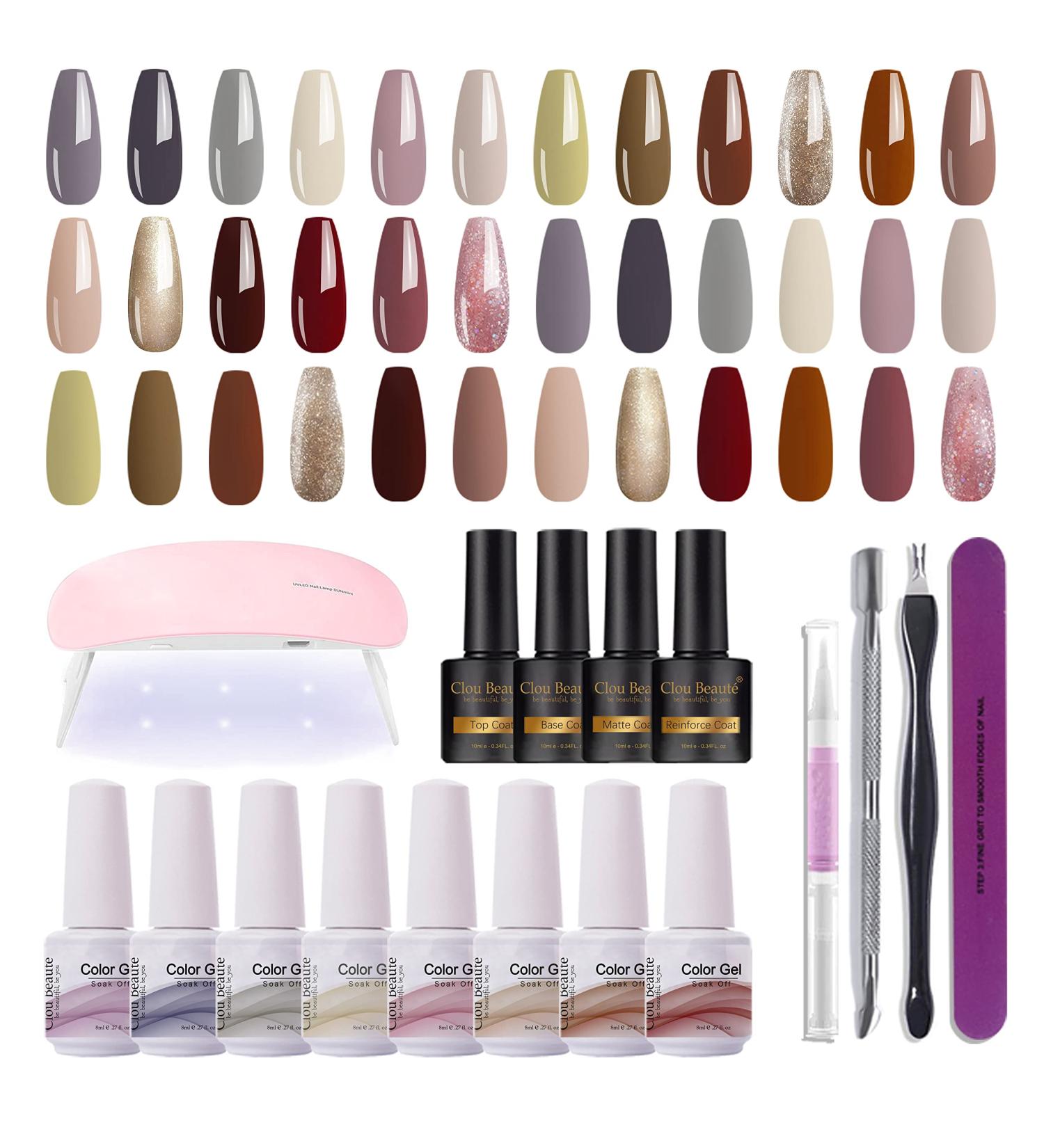 Clou Beaute 27PCS Gel Nail Polish Set with UV LED Lamp - 18 Colors Soak Off Gel Polish Starter Kit - Matte Reinforce Gel Varnish Gift Box - S22-02 CB-S22-02 - Buy Online on GoSupps.com