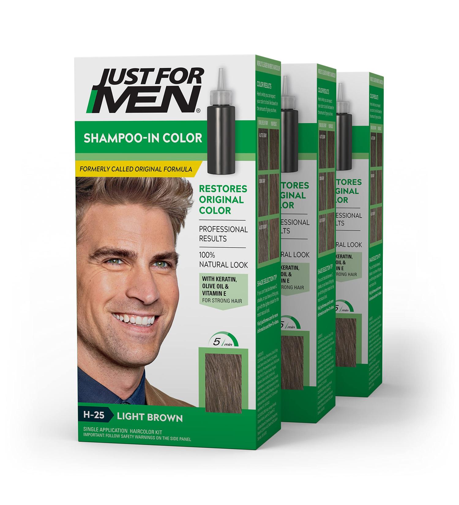 Just For Men Shampoo-In Color - Light Brown H-25 (Pack of 3) with Keratin and Vitamin E for Stronger Hair - Buy Online on GoSupps.com