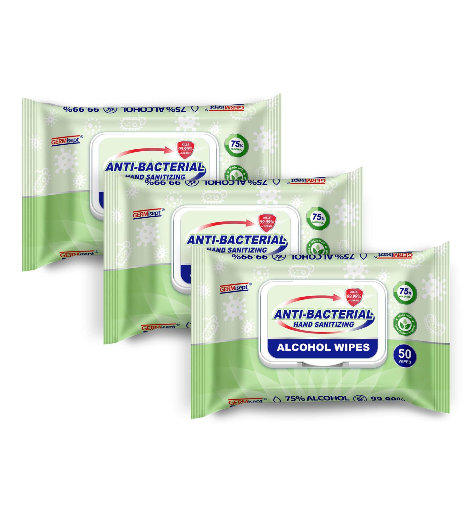 Germisept 75% Alcohol Hand Sanitizing Wipes - 3 Packs (150 Wipes Total) - Buy Online on GoSupps.com
