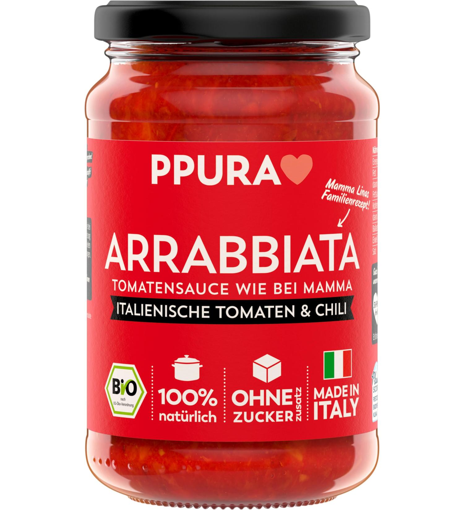 PPURA Organic Tomatensaus Arrabbiata Sauce 034 kg - Buy Online on GoSupps.com