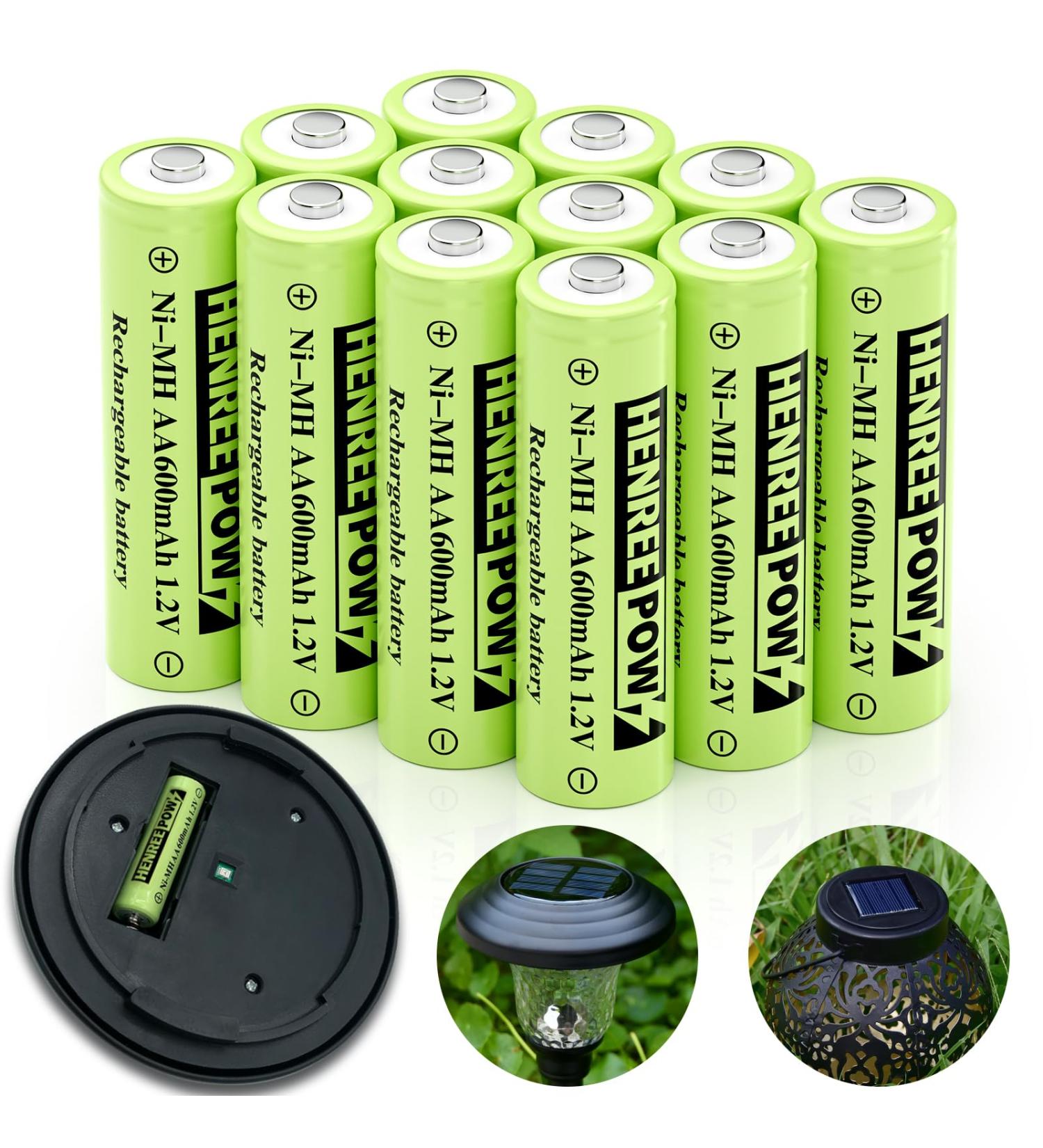 Henreepow 12-Pack Rechargeable AA Solar Batteries - Ni-Mh 1.2V 600mAh Pre-Charged for Garden & Landscape Lights - Buy Online on GoSupps.com