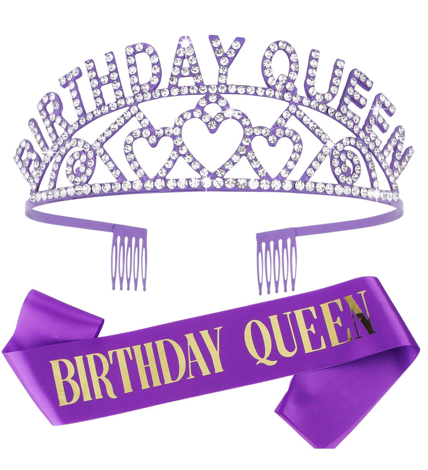 CIEHER Purple Birthday Sash & Queen Crown Kit | Birthday Decorations for Women Girls | Purple Tiara and Crown Set | Birthday Gifts - Buy Online on GoSupps.com
