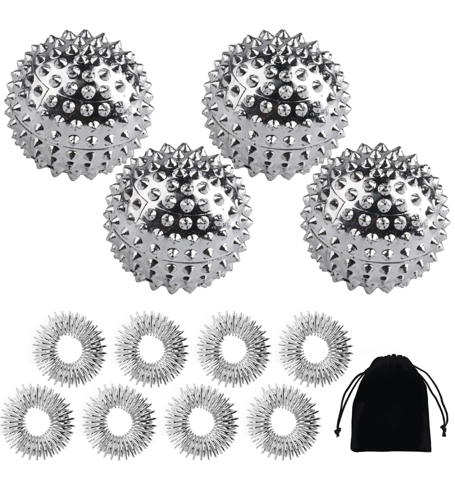 2 Pairs Hedgehog Massage Balls & 8 PC Acupressure Ring Set - Stress Relief & Wellness Tools - Buy Online on GoSupps.com