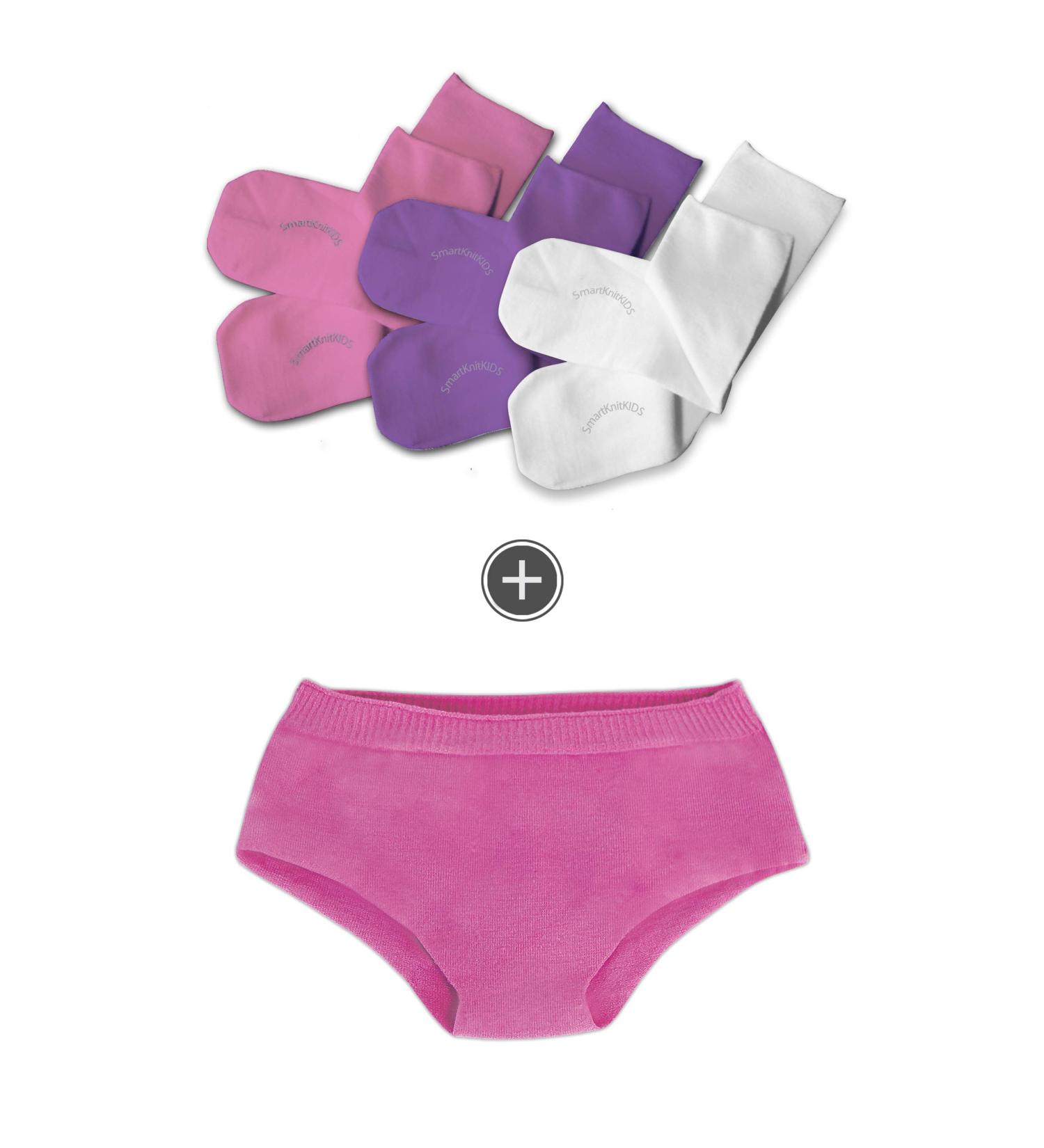 SmartKnitKIDS 3 Pack Seamless Sensory-Friendly Socks & Girls' Boy Cut Undies (Pink/Purple/White) - Sizes 2X-Large & Large - Buy Online on GoSupps.com