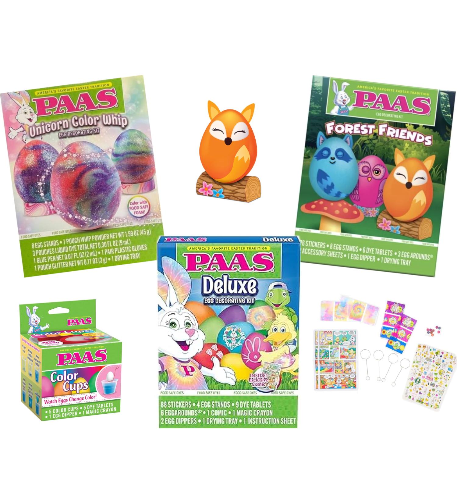 PAAS Easter Egg Decorating Coloring Kits and Cups Bundle - 4 Total - Unicorn Color Whip Deluxe Forest Friends and Coloring Cups - Buy Online on GoSupps.com