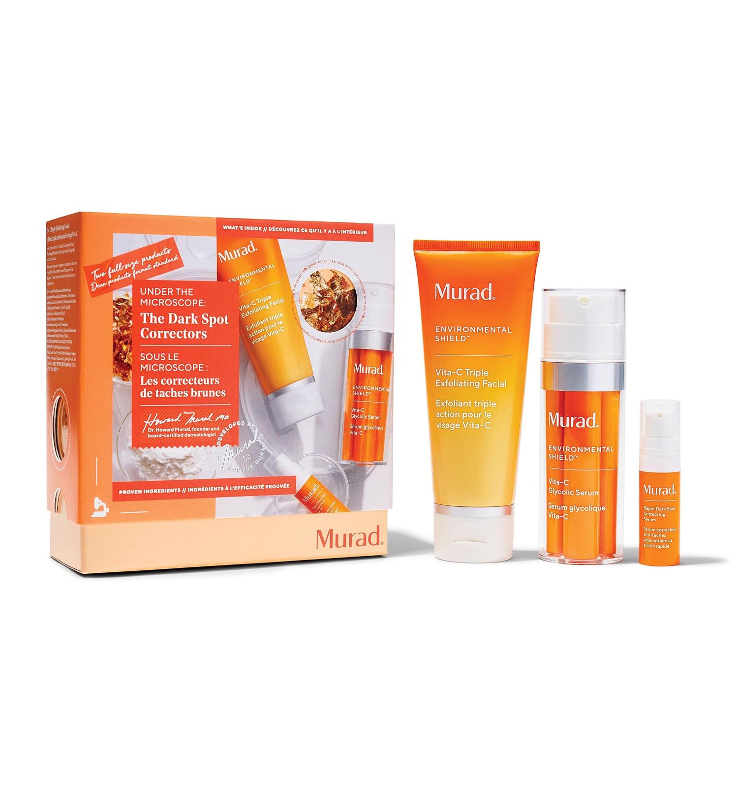 Murad The Dark Spot Correctors - 3-Piece Set (Worth 171) - Vita-C Triple Exfoliating Facial 80ml Vita-C Glycolic Serum 30ml & Rapid Dark Spot Correcting Serum 5ml - Buy Online on GoSupps.com