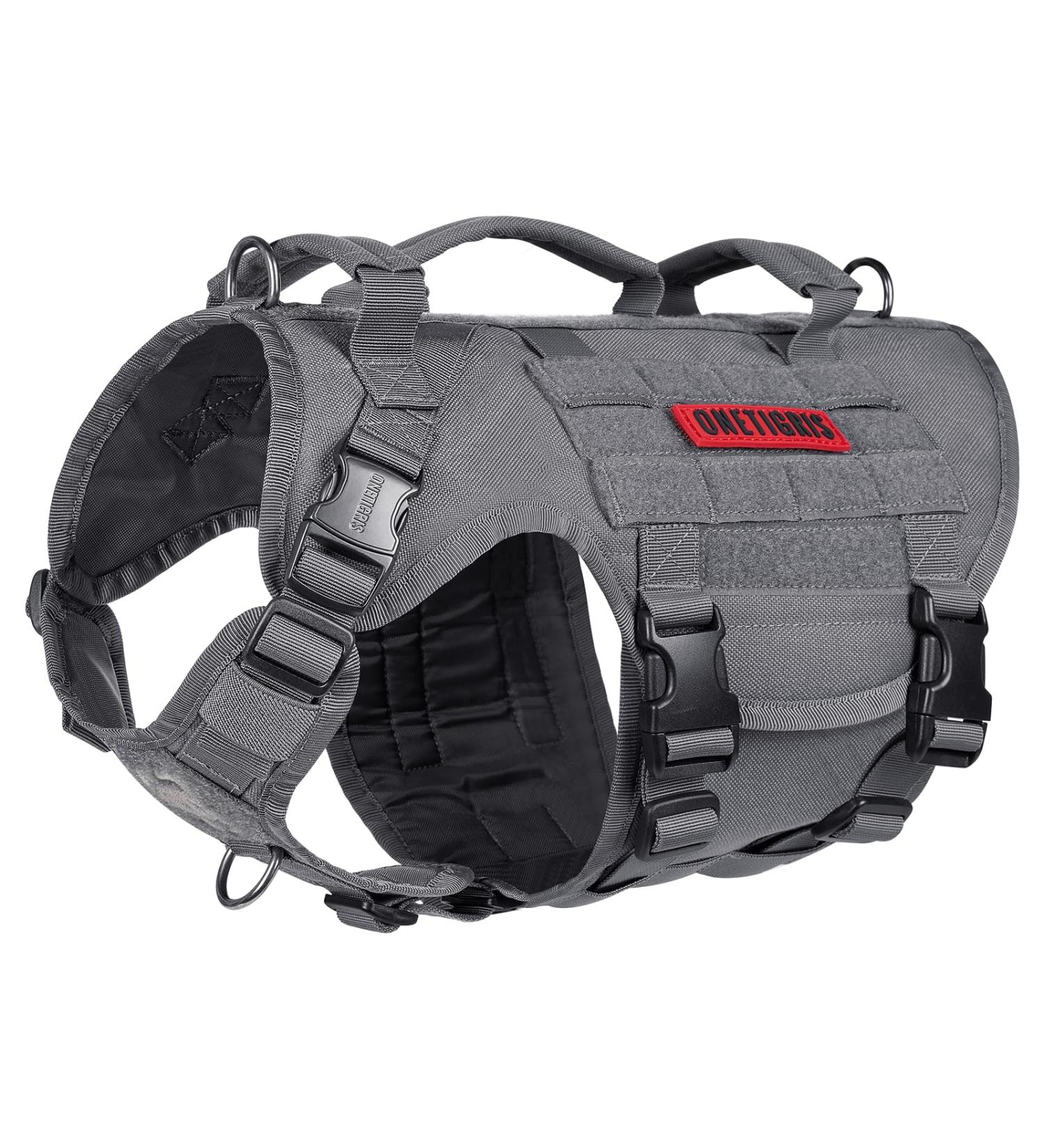 OneTigris Tactical Dog Harness - Heavy Duty Vest with 3 Handles & Metal Buckles | Gray - Ideal for Outdoor Adventures International Shipping Available - Buy Online on GoSupps.com