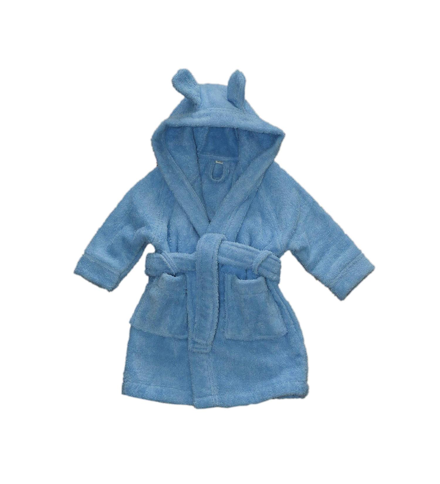 Leela Cotton Baby Kids Bathrobe Organic Cotton with Hood Terry Cloth 86-92 Blue