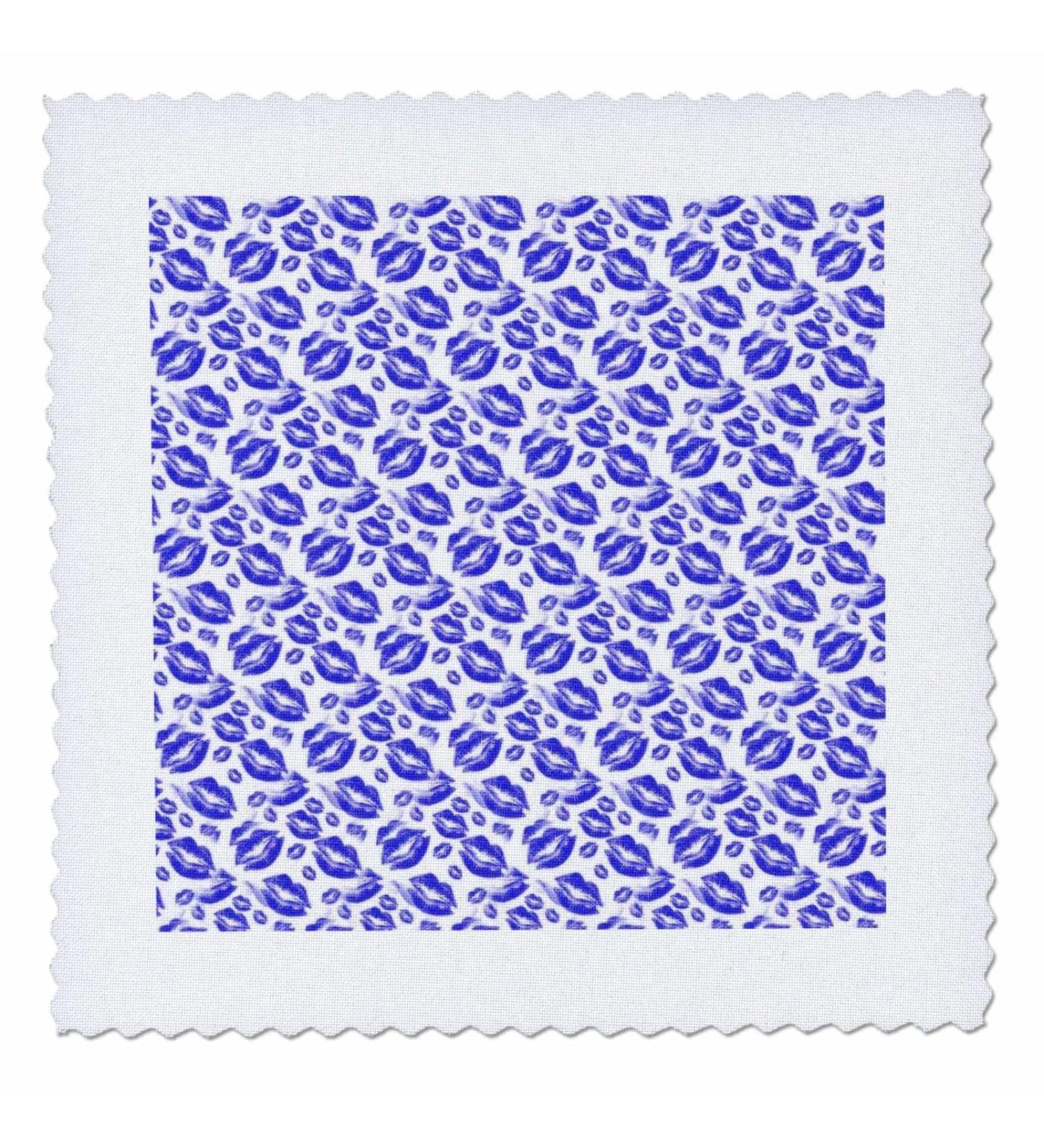 14x14 inch Quilt Square - Two Kisses Collided Lip Bold Blue Lips Pattern Pattern - Lipstick Kisses