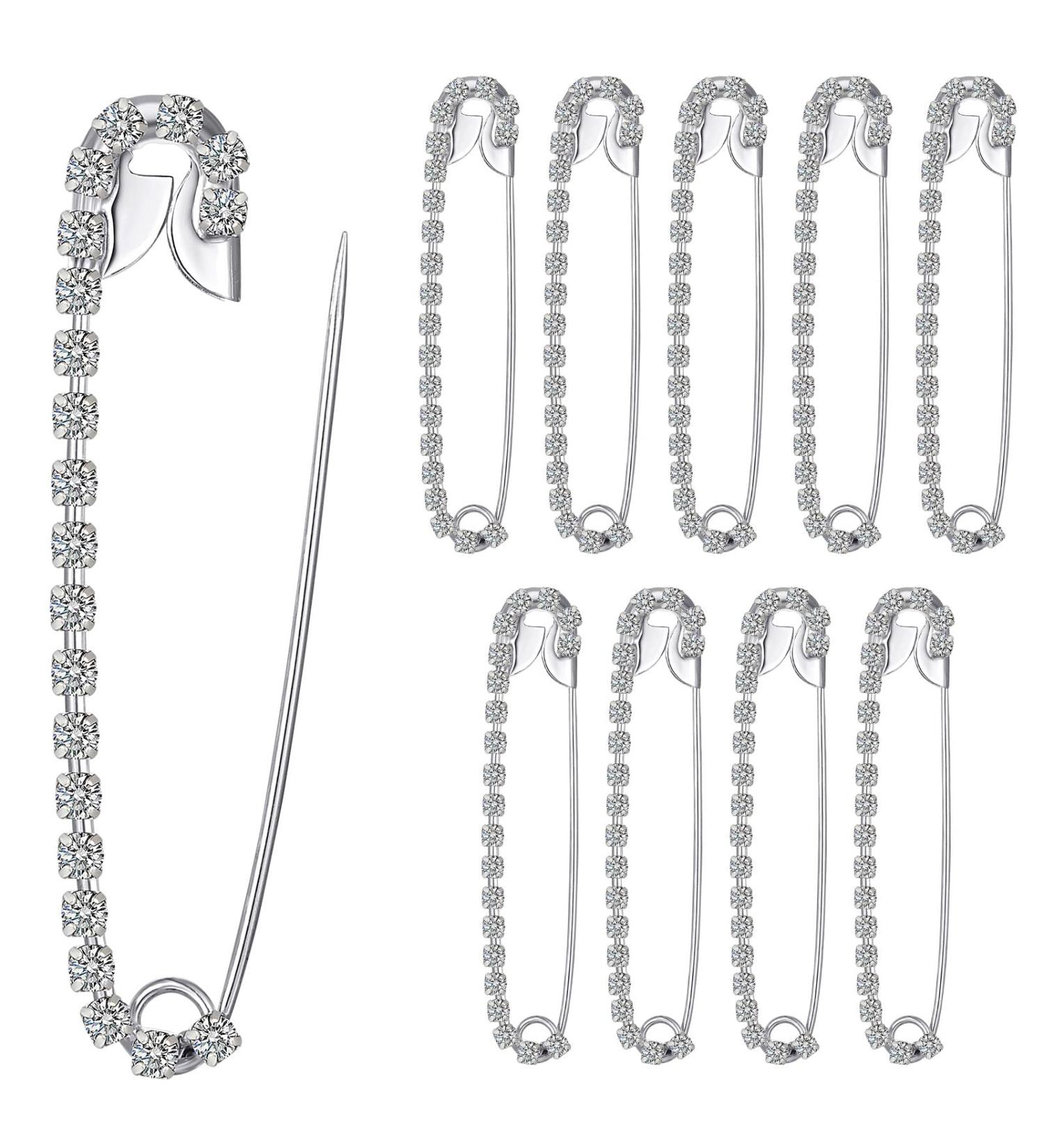 Silver Rhinestone Peach Heart Safety Pins Brooches Set - 10 Pieces for Skirts, Sweaters, Scarves, Hats - Stylish Jewelry Accessories - Buy Online on GoSupps.com