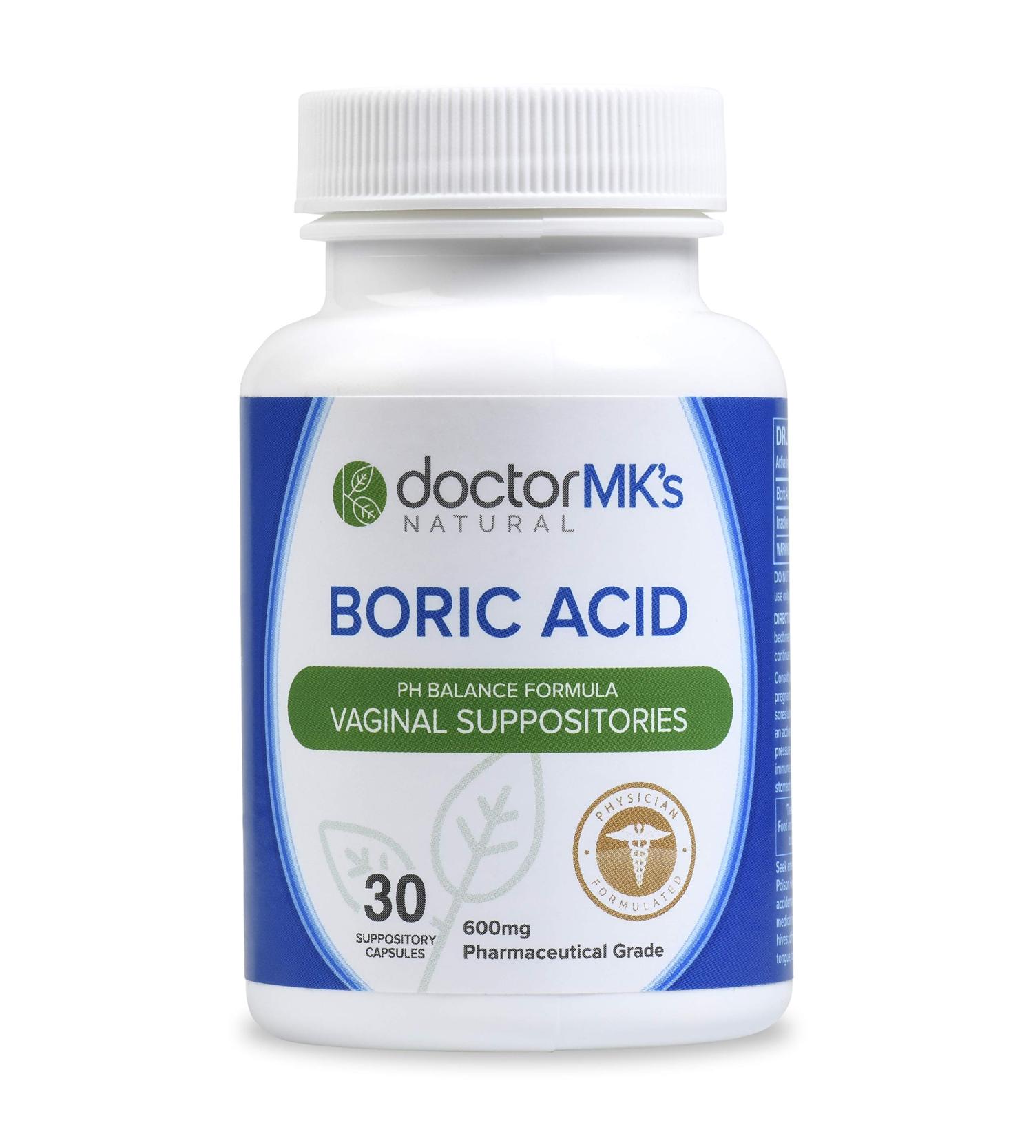 Doctor MK's Natural Boric Acid Suppositories (600mg) - 30 Vaginal Capsules for Healthy pH Balance - Buy Online on GoSupps.com