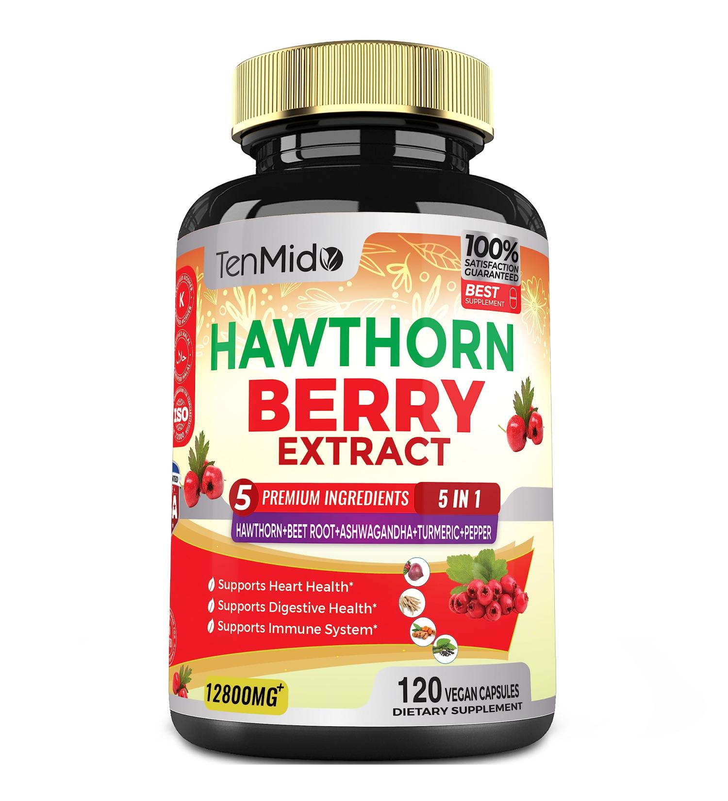 Hawthorn Berry Supplement Extract Capsules 12800mg - 4 Month Supply with Beet Root, Ashwagandha, Turmeric, Curcumin & Black Pepper - Digestion & Heart Health Support - Buy Online on GoSupps.com