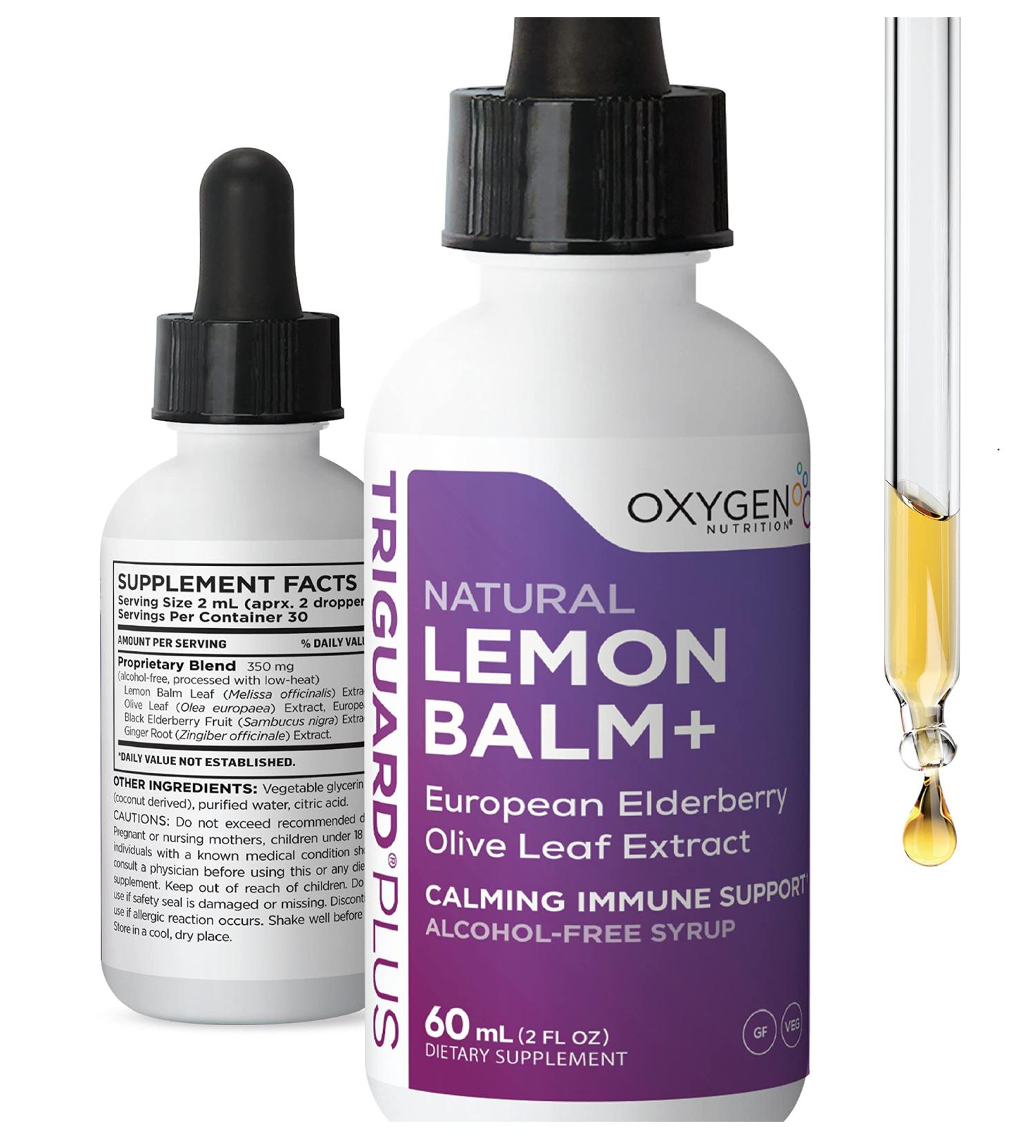 TriGuard Lemon Balm Plus Tincture - Calming Stress Relief & Immune Support | Elderberry, Olive Leaf Extract | 2 fl oz Alcohol-Free - Buy Online on GoSupps.com