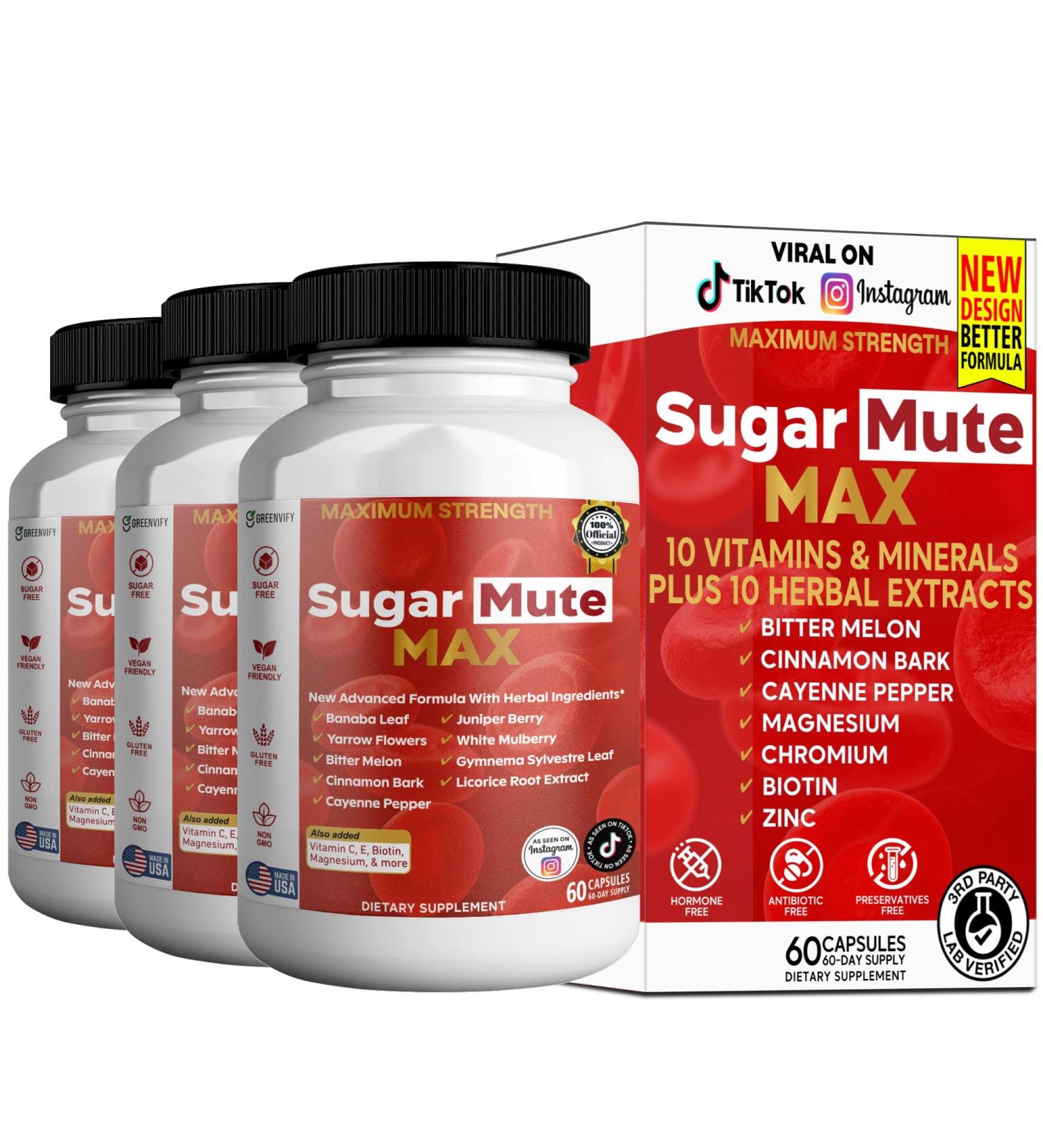 GREENVIFY Sugar Mute Max Blood Sugar Support 60 Veggie Capsules with Banaba Leaf Juniper Berry Vitamins & Herbs (3) - Buy Online on GoSupps.com