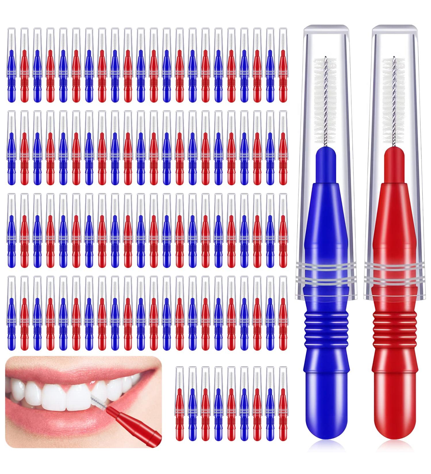 100 Interdental Brushes - Dental Toothpick Cleaner Tool (Red & Blue) for Optimal Oral Care - Buy Online on GoSupps.com