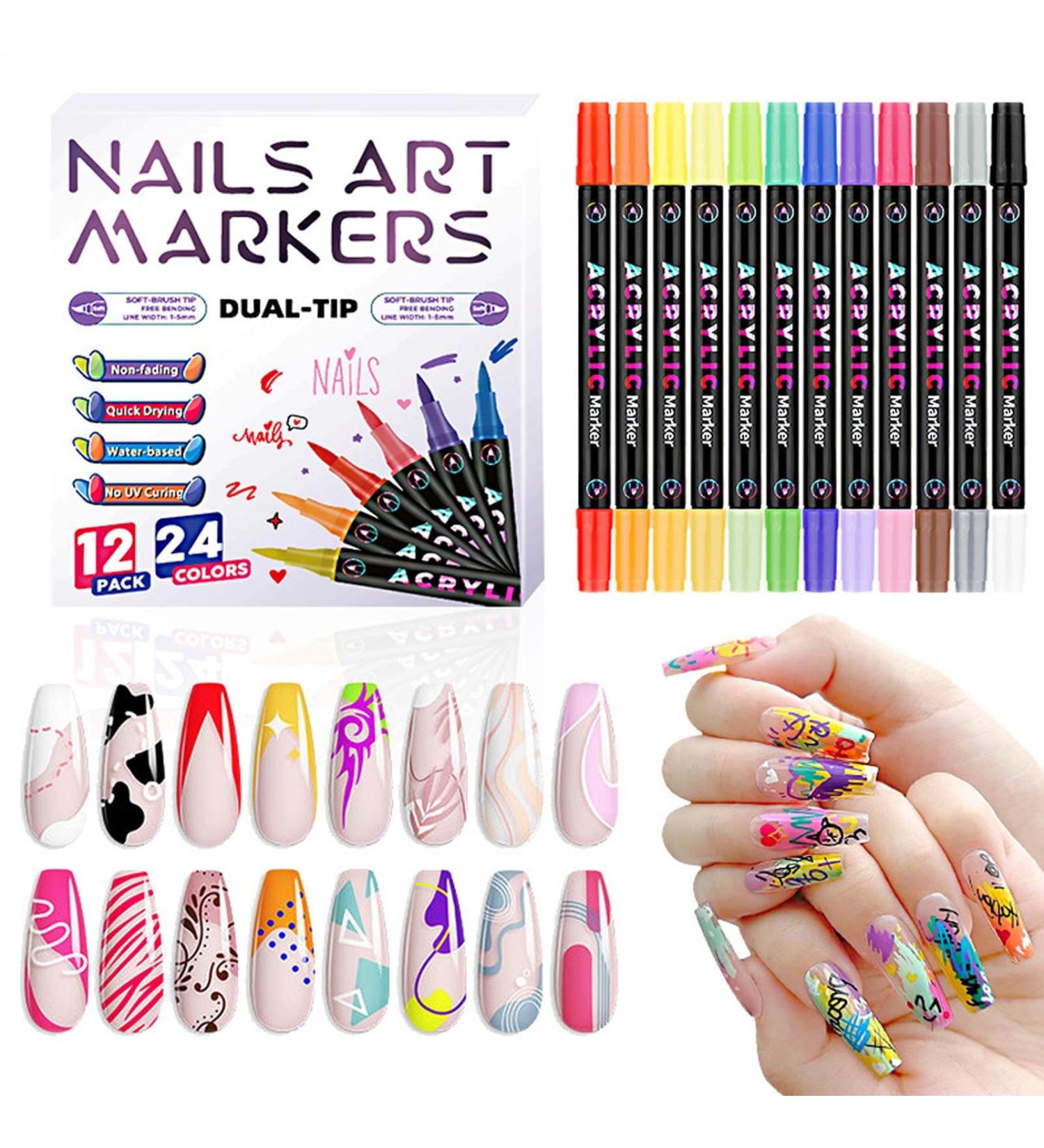 Nails-Art Lot de 24 marqueurs double extr mit pour la peinture des ongles 24 couleurs pour loisirs cr atifs salons domicile d butants pas de durcissement UV n cessaire - Buy Online on GoSupps.com