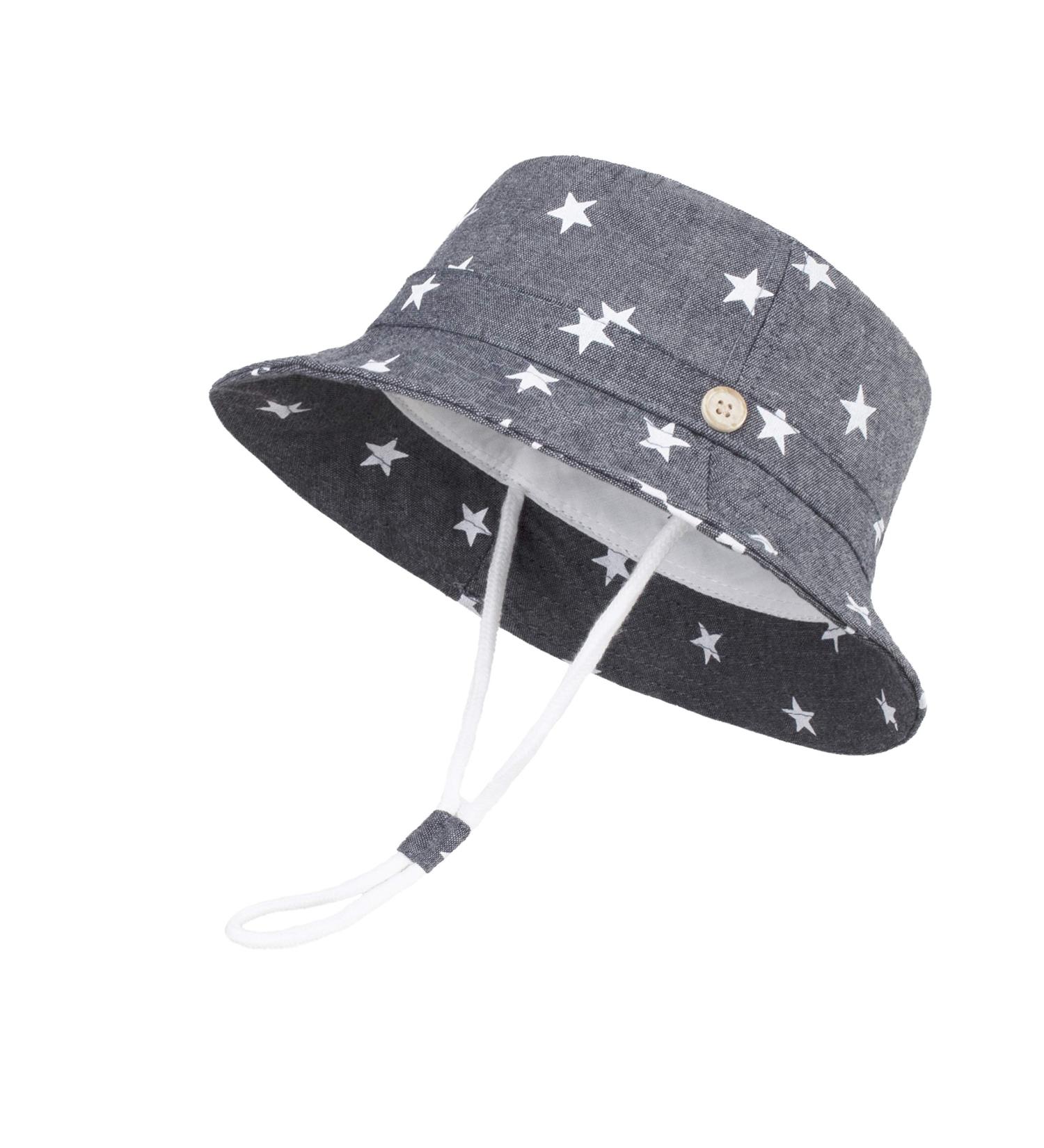 LANGZHEN Baby Girls Beach Hat with Chin Strap - Dark Blue Stars, 4-8 Years - Buy Online on GoSupps.com