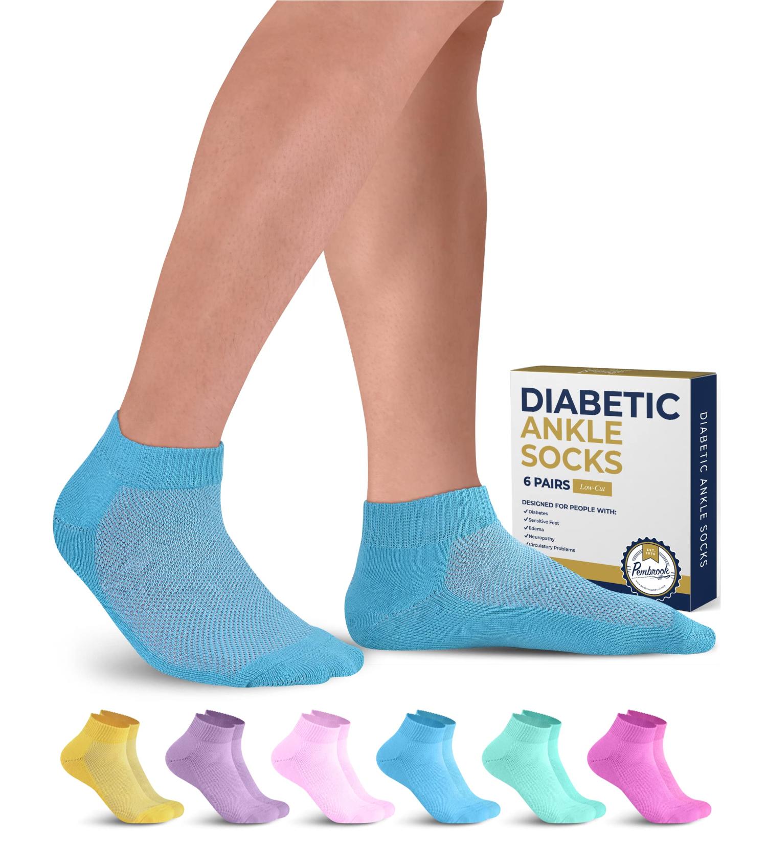 Pembrook Diabetic Socks for Women and Men - 6 Pairs, Ankle Low Cut Seamless Neuropathy Socks in Bright Colors - Women's Diabetic Socks - Buy Online on GoSupps.com