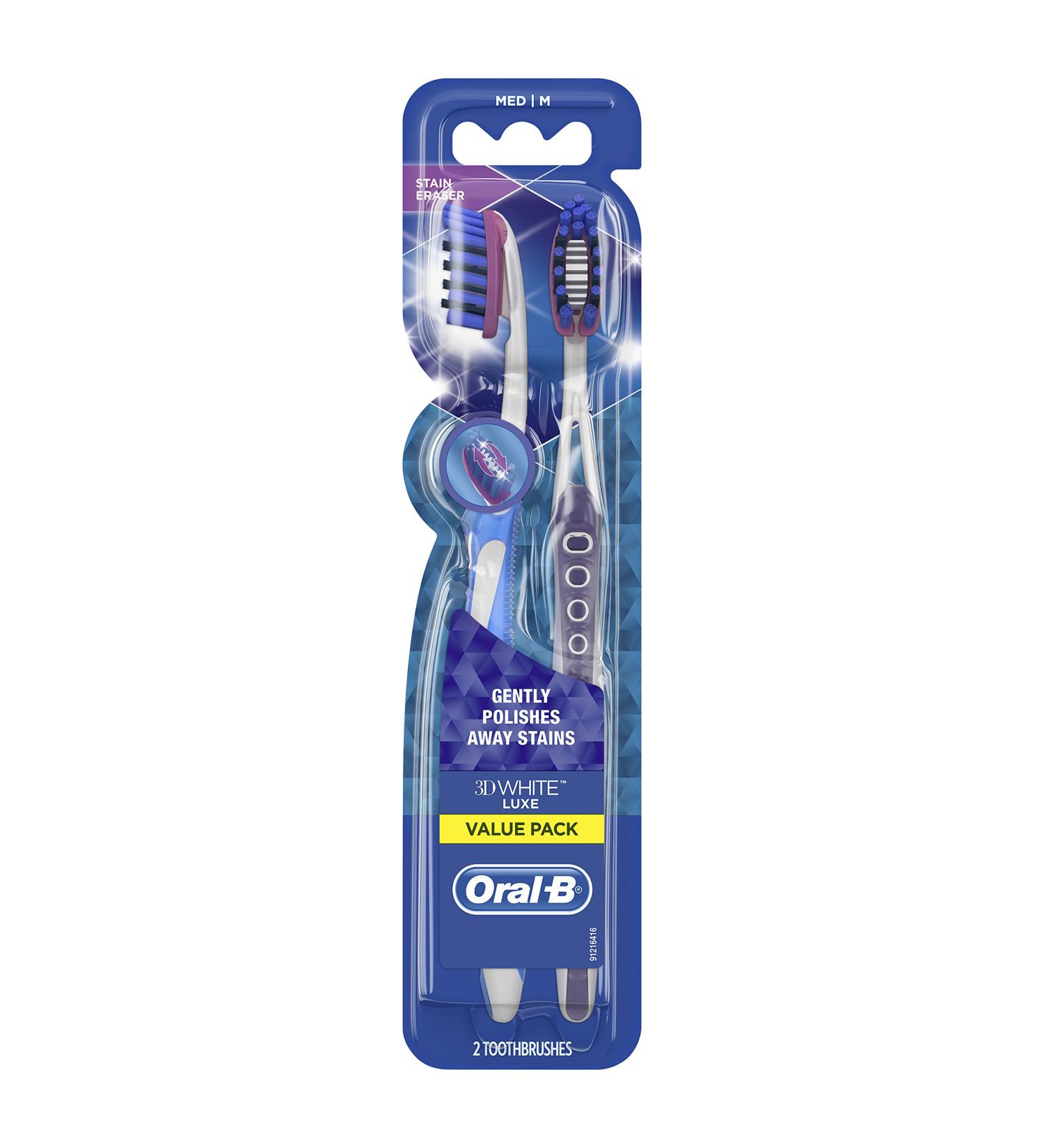 Oral-B 3D White Luxe Medium Bristle Toothbrushes - 2 Pack for Whiter Teeth - Buy Online on GoSupps.com