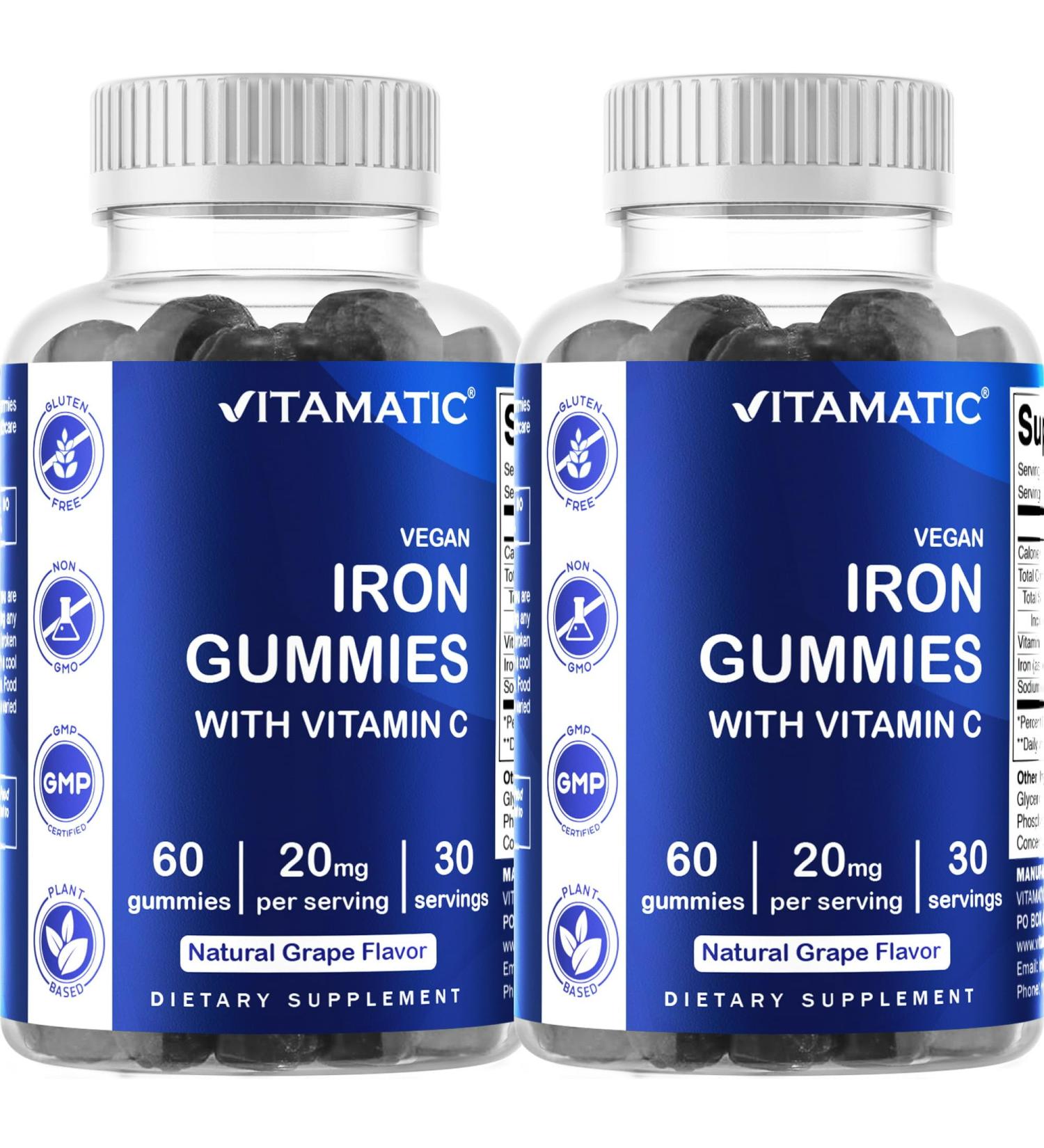 IKJ Iron Gummies Supplement for Women & Men - 60 Vegan Gummies - 20mg Serving with Vitamin C for Great Taste - Buy Online on GoSupps.com
