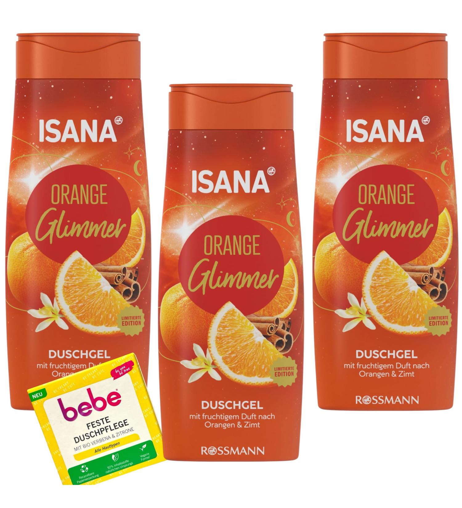 ISANA shower gel Orange Glica + 1 Bebe solid shower care 3 x 300 ml fruity scent of orange and cinnamon