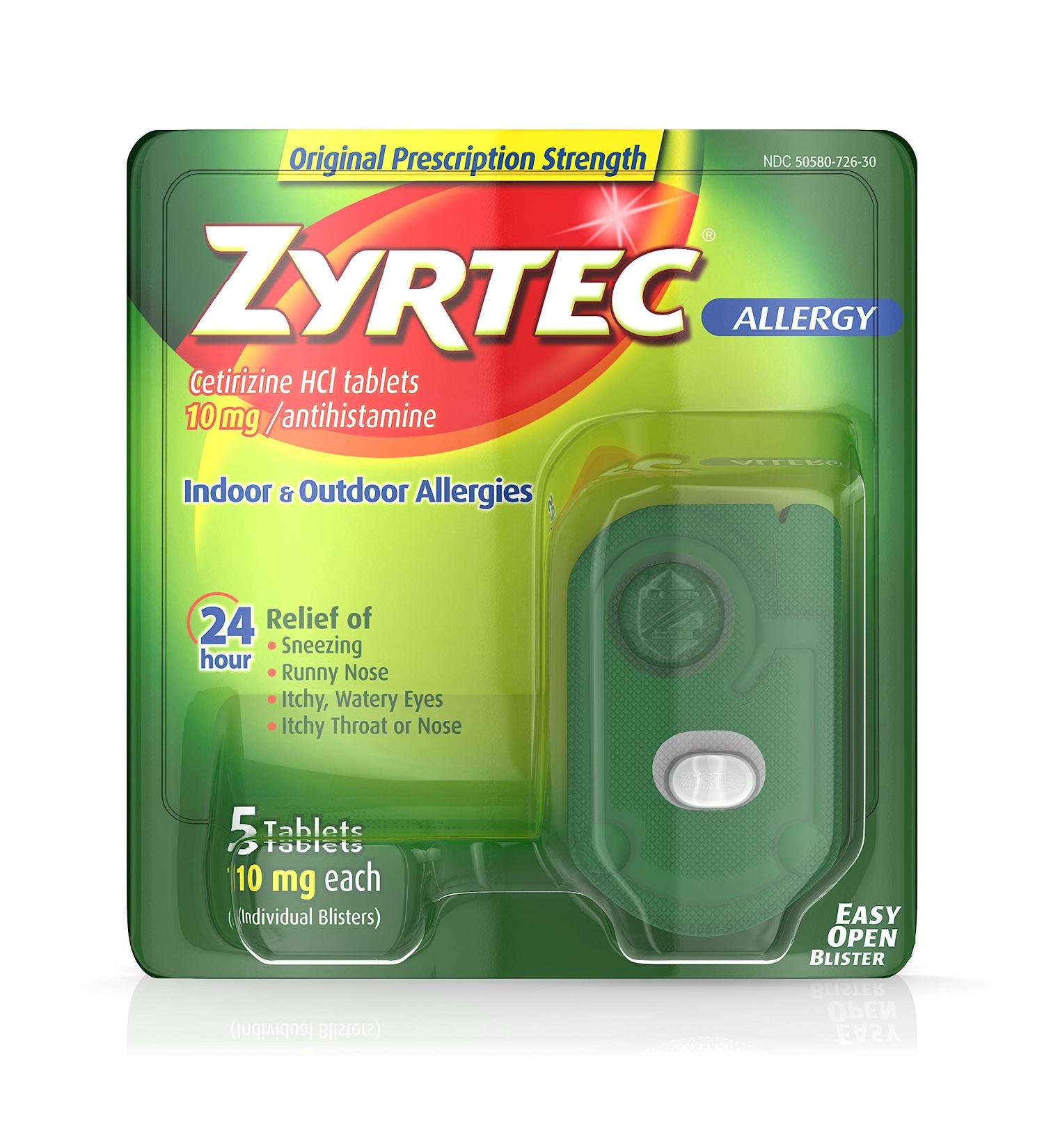 Zyrtec 10mg Tablets 5 Count - Fast-Acting Allergy Relief - Buy Online on GoSupps.com