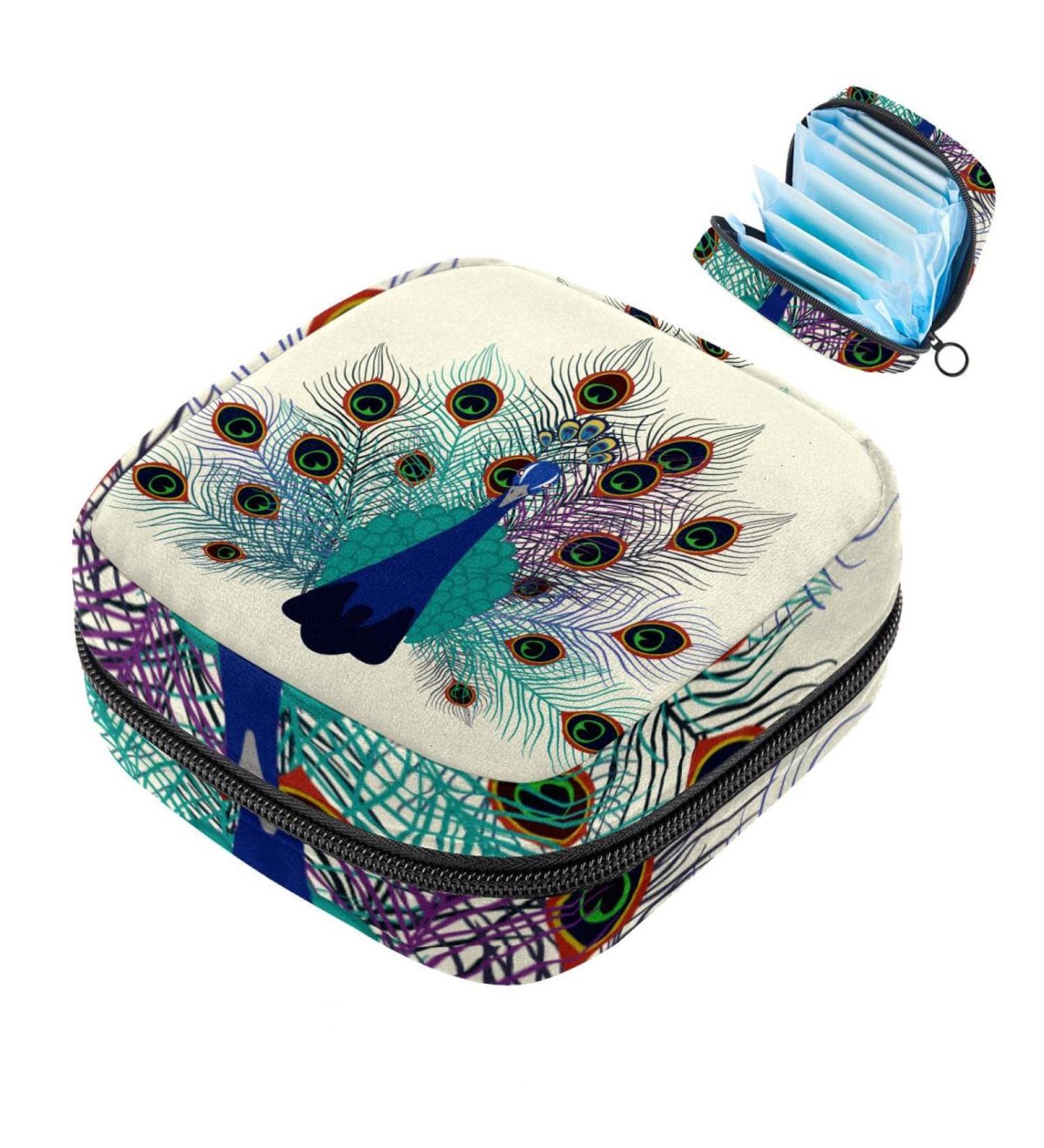Buy Retro Napkin Storage Bag - Peacock Flower Pattern | Portable Menstruation Cup Bag for Teens & Women - Buy Online on GoSupps.com