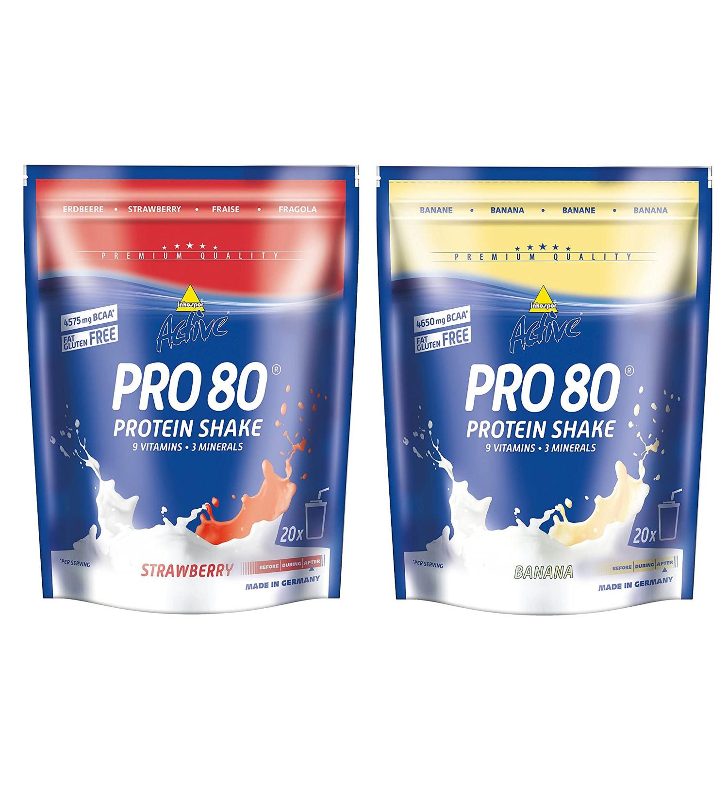inkospor Inkospor Active Proteinshake Pro 80 Pack of 2 mixed sachets of 2 x 500g sachets Strawberry/Banana 1kg
