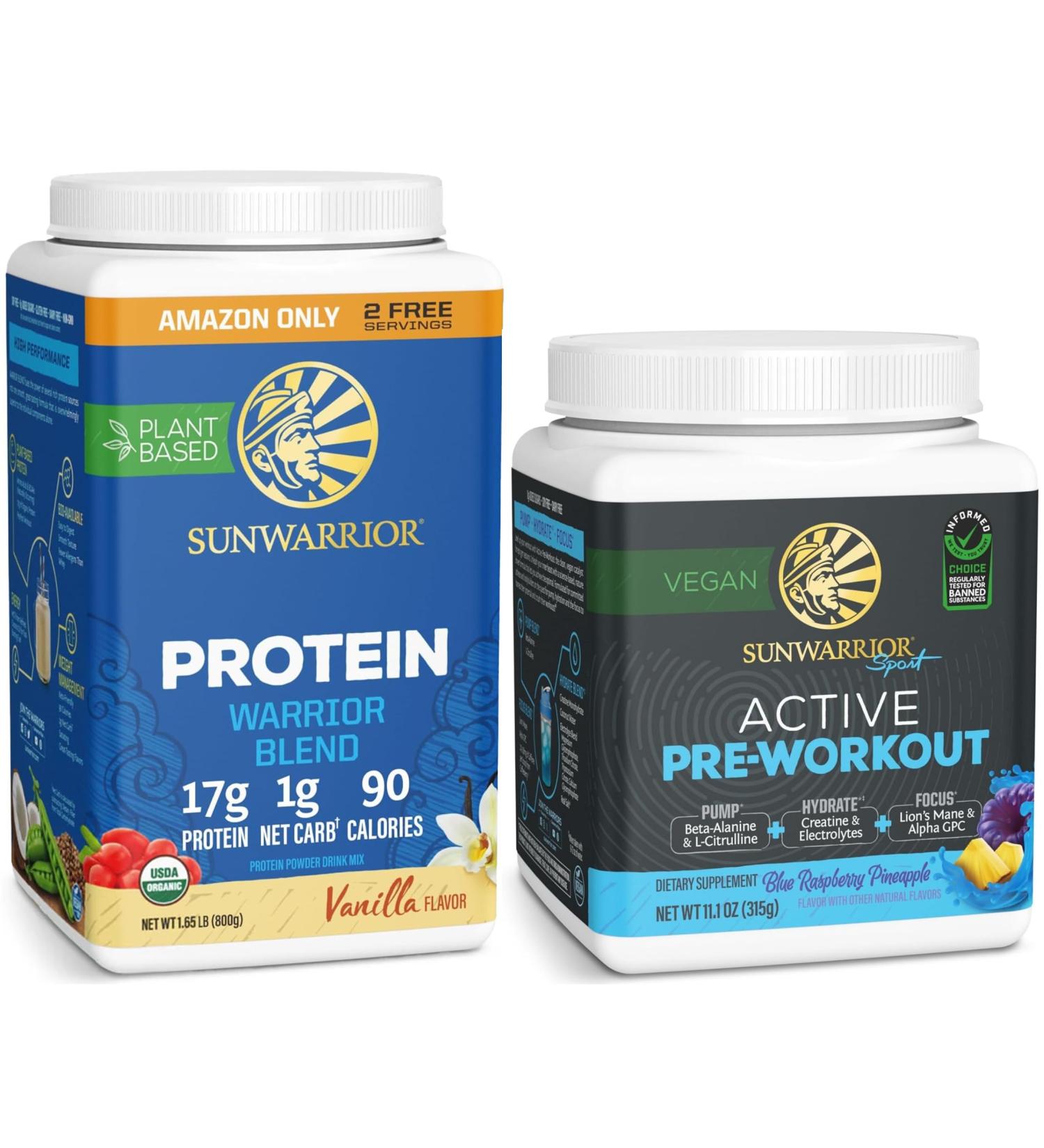 Active Preworkout Hydration Blend & Vanilla Organic Plant Based Protein Powder Set | Bundle & Save | Non-GMO Soy Dairy Filler & Gluten Free (32 Servings Protein 30 Servings Blue Rasp Pre Workout) - Buy Online on GoSupps.com