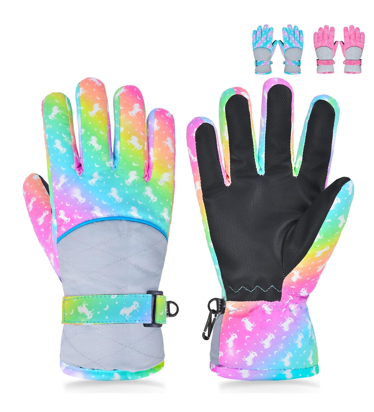 PAMAID Kids Winter Snow Gloves - Waterproof Ski Gloves for Girls | Outdoor Windproof Warm Snowboard Gloves - Rainbow (Medium) - Buy Online on GoSupps.com