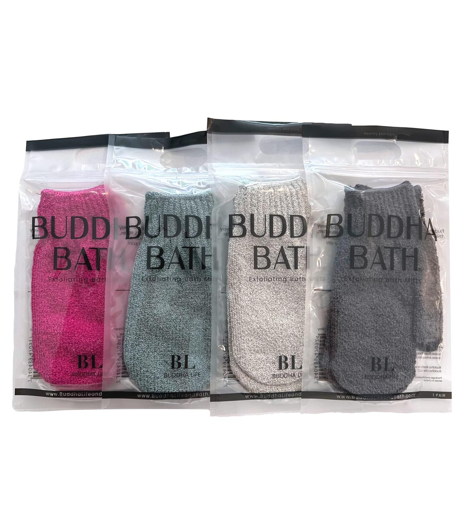 Buddha Bath Scrub Gloves - 4 pairs Exfoliating Shower Mitts - Face and Body - For Men and Women (MIX) Multi Color