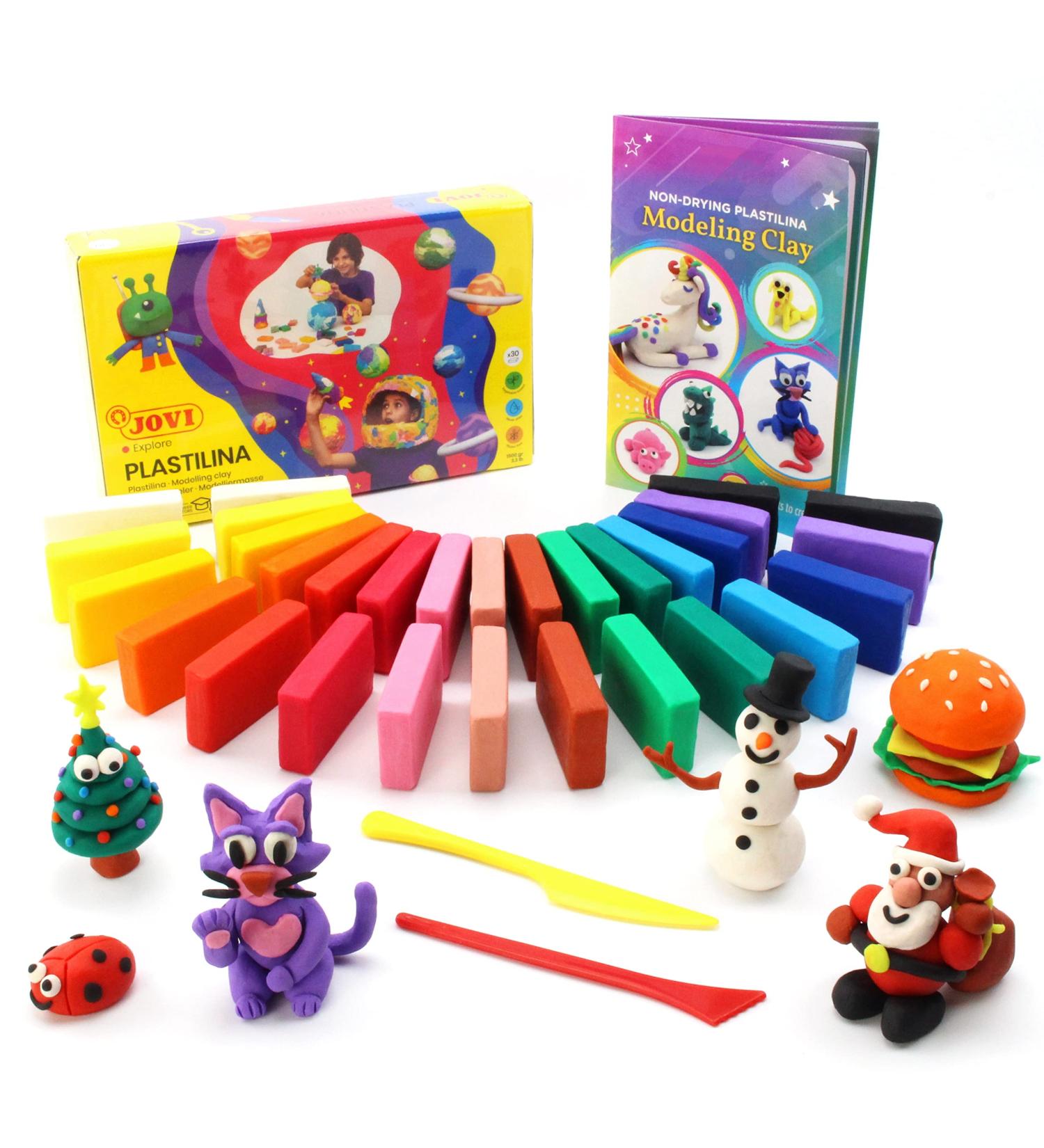 Jovi Plastilina Modeling Clay Set - 30 Bars with Tools & Tutorial | Reusable Non-Drying Clay for Arts & Crafts Projects | 15 Colors - 1.75 oz Bars - Buy Online on GoSupps.com
