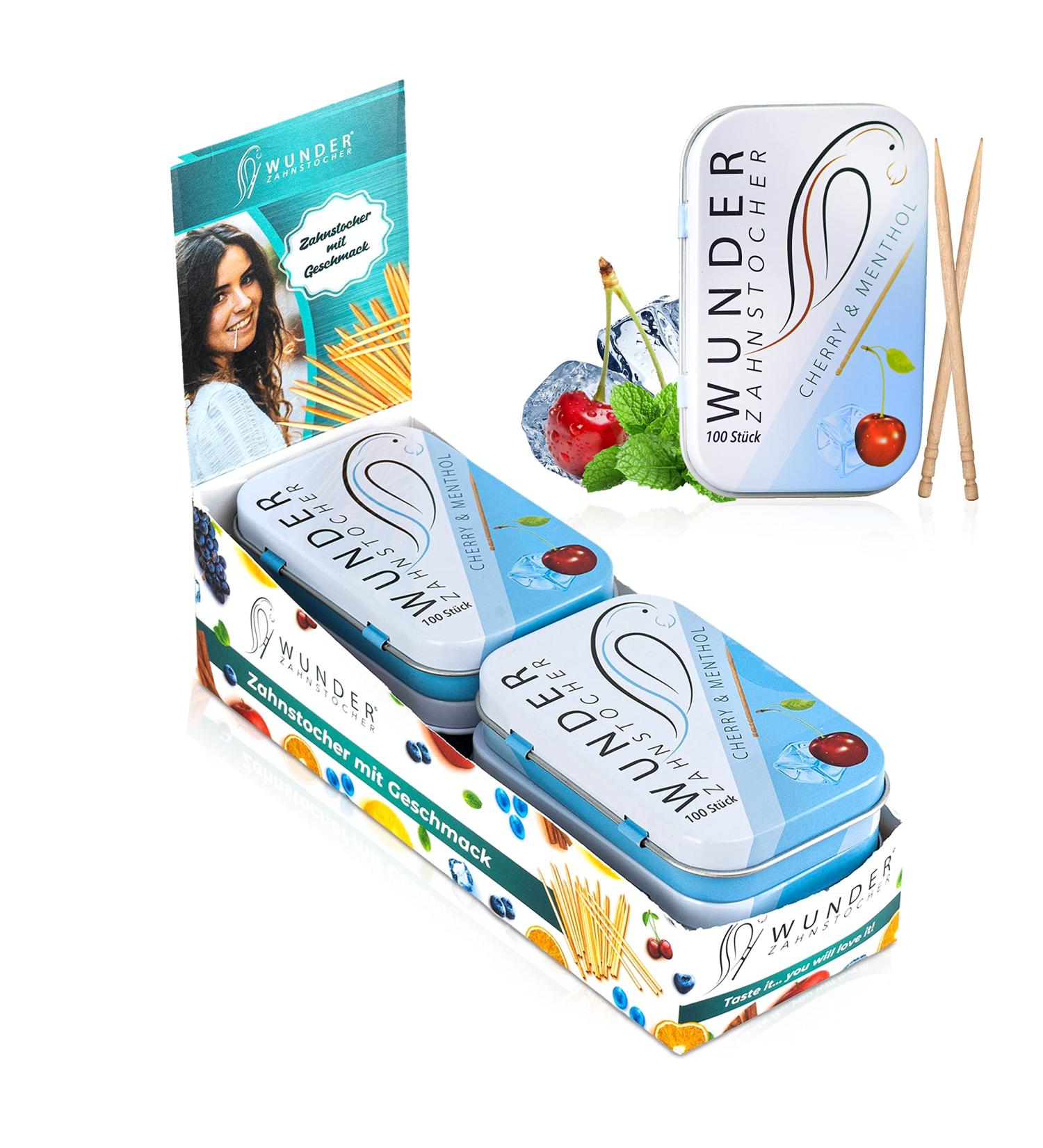 Wonder Toothpick Display - 6-Pack Flavored Toothpicks | Plastic-Free Chewing Gum for Fresh Breath | Sugar-Free Cherry & Menthol | Helps with Bad Breath & Smoking Cessation - Buy Online on GoSupps.com