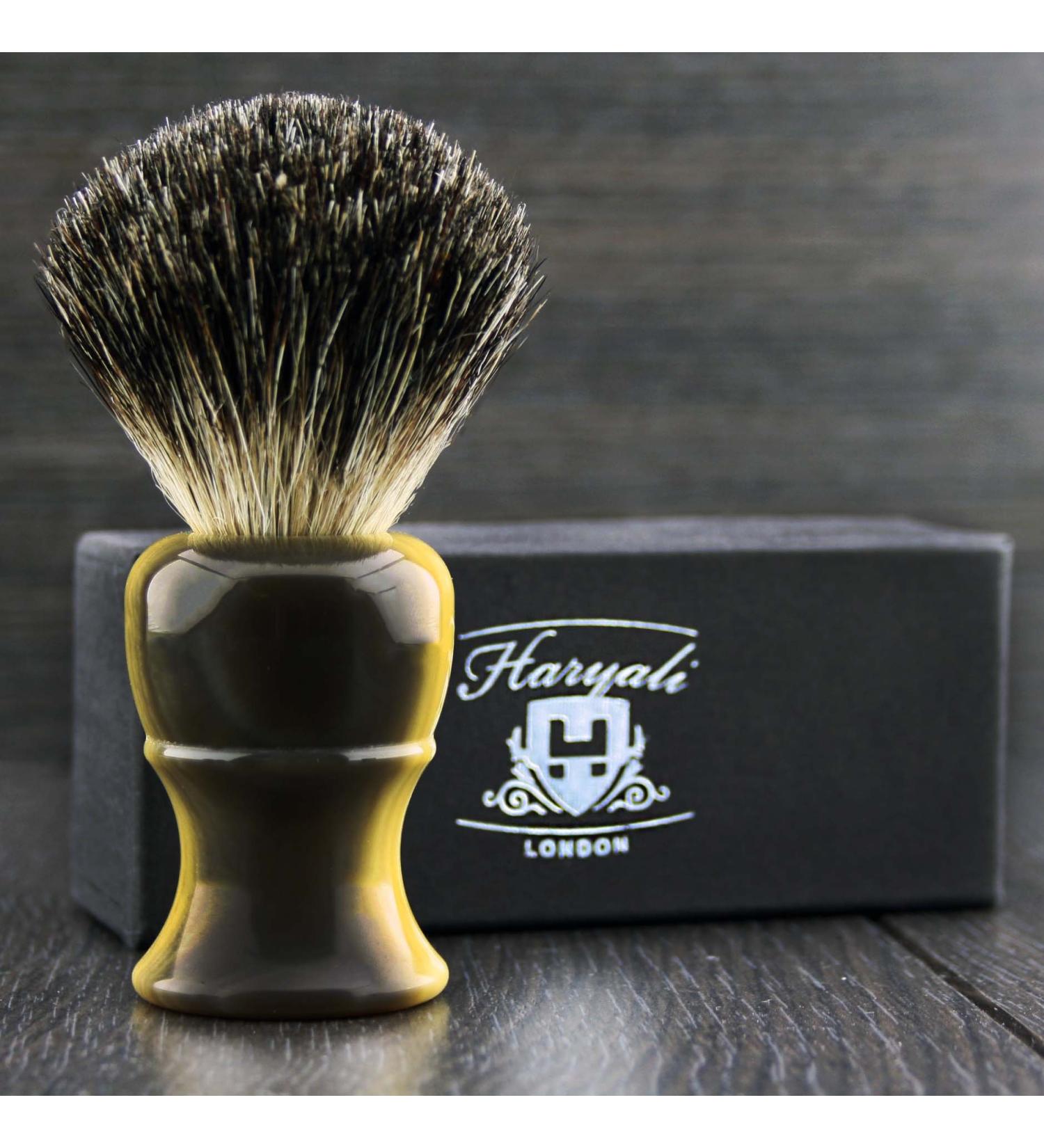 Pure Black Badger Hair Shaving Brush - Men's Imitation Horn Handle | Premium Shaving Experience - Buy Online on GoSupps.com