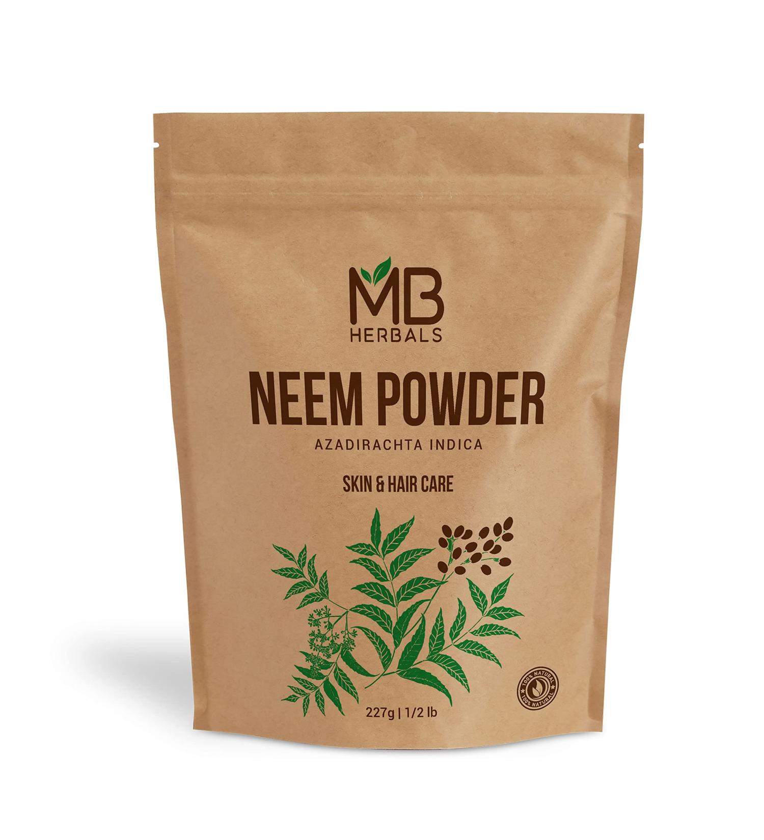 MB Herbals Pure Neem Powder 227g - Wild-Crafted Neem Leaf Powder for Skin, Hair & Detox - Buy Online on GoSupps.com