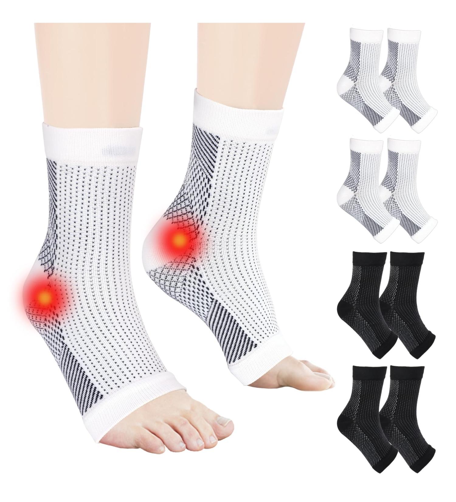 4 Pairs Neuro Socks for Men and Women Compression Socks Medical Neuropathy Socks Plantar Fasciitis Socks Sprained Ankle Support Breathable Anti-Slip Foot Support Brace for Pain Relief XXL Black White - Buy Online on GoSupps.com
