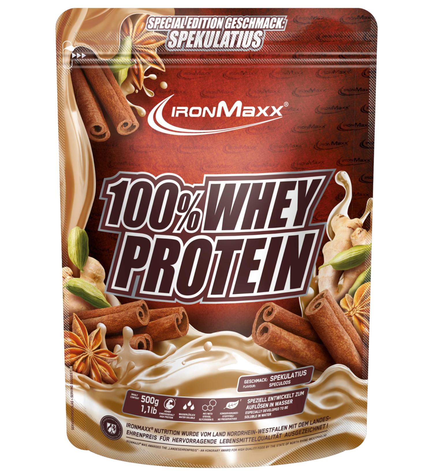 Ironmaxx 100% Whey Protein Powder - Speculatus 500g | Low Sugar Water-Soluble Multiple Flavors - Buy Internationally! - Buy Online on GoSupps.com