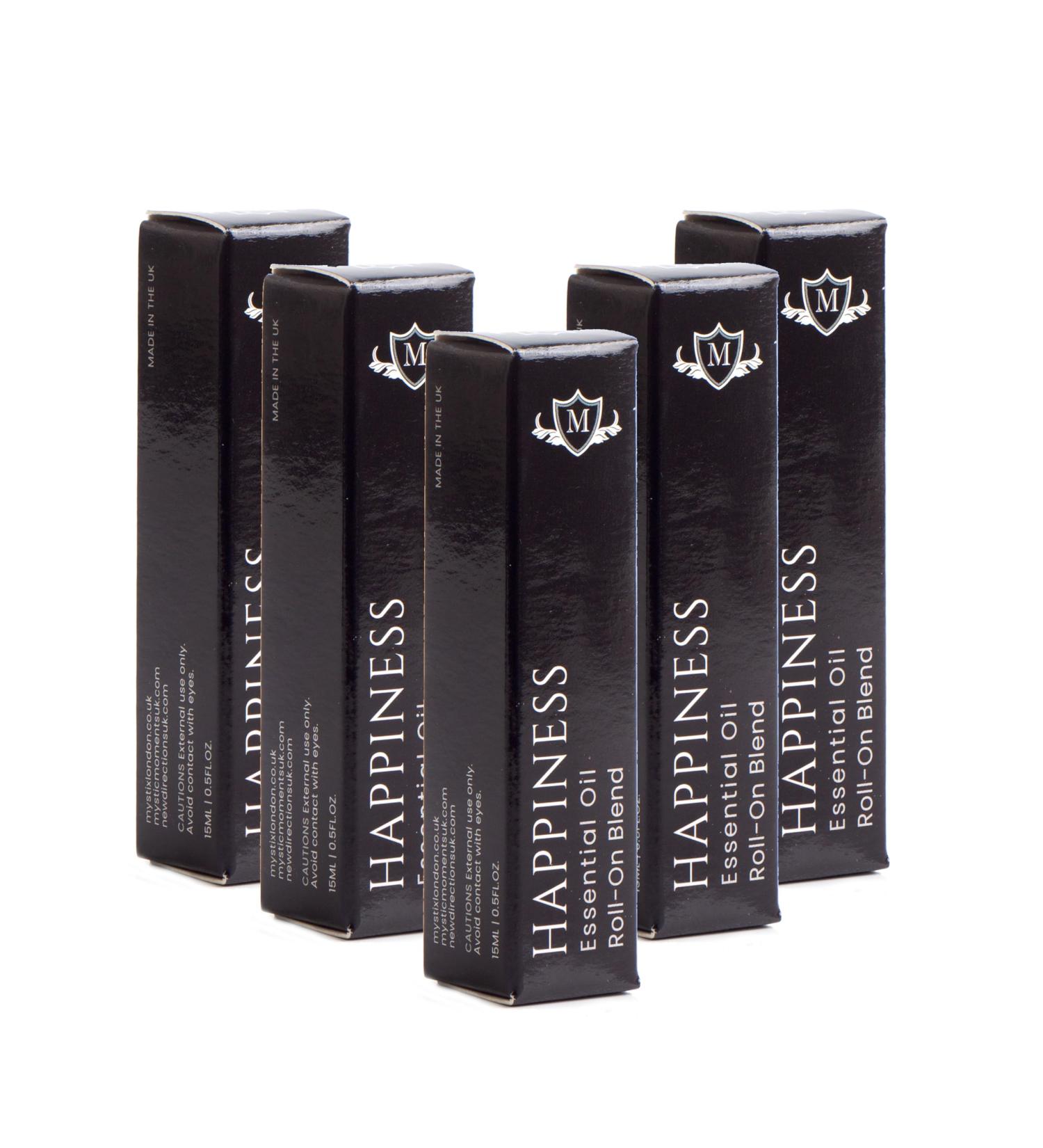 Mystix London | Happiness Essential Oil Roll-On Blend 5 Pack - 5 x 15ml | Perfect as a Gift | Handmade in UK - Buy Online on GoSupps.com