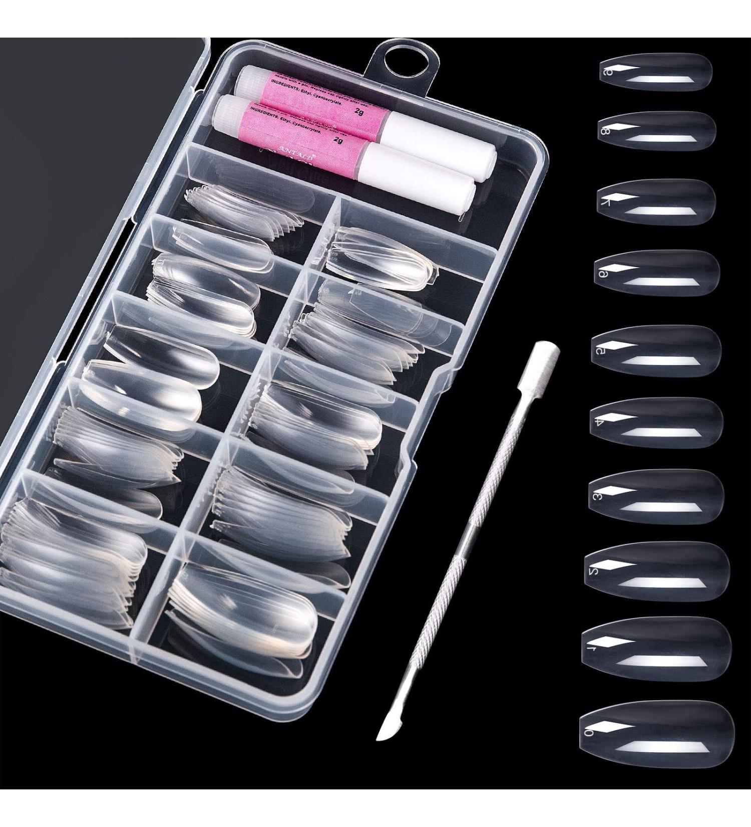 100 Pieces Clear False Nails | Artificial Fingernails Tips with Glue & Cuticle Pusher - Perfect for Women & Girls 10 Sizes Available - Buy Online on GoSupps.com