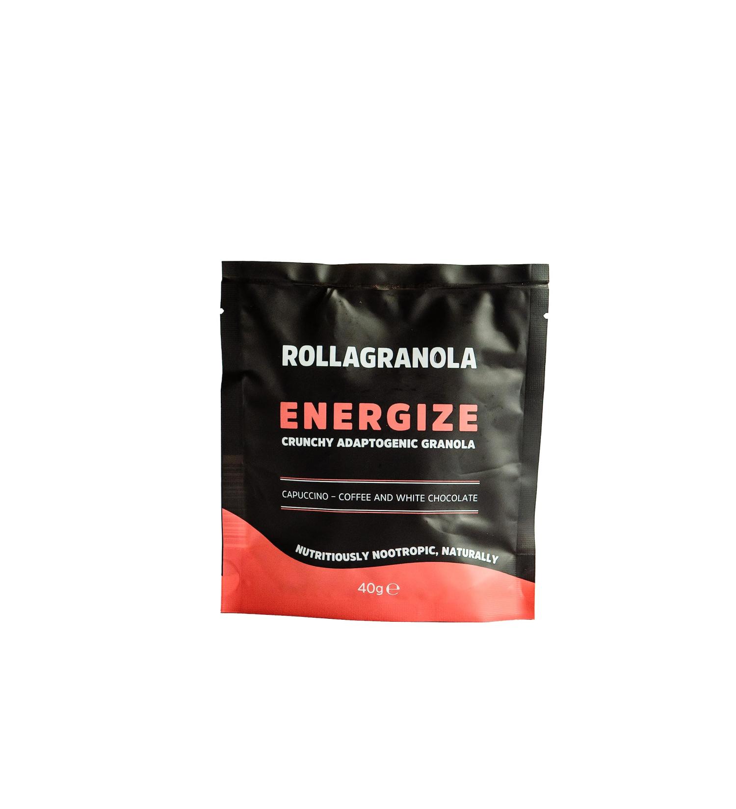Rollagranola - Energize Cappuccino Coffee & White Chocolate Oat Granola 10 x 40g Serving Gluten Free & All Natural Crunchy Adaptogenic Granola Nutritiously Nootropic Naturally Handcrafted In UK - Buy Online on GoSupps.com